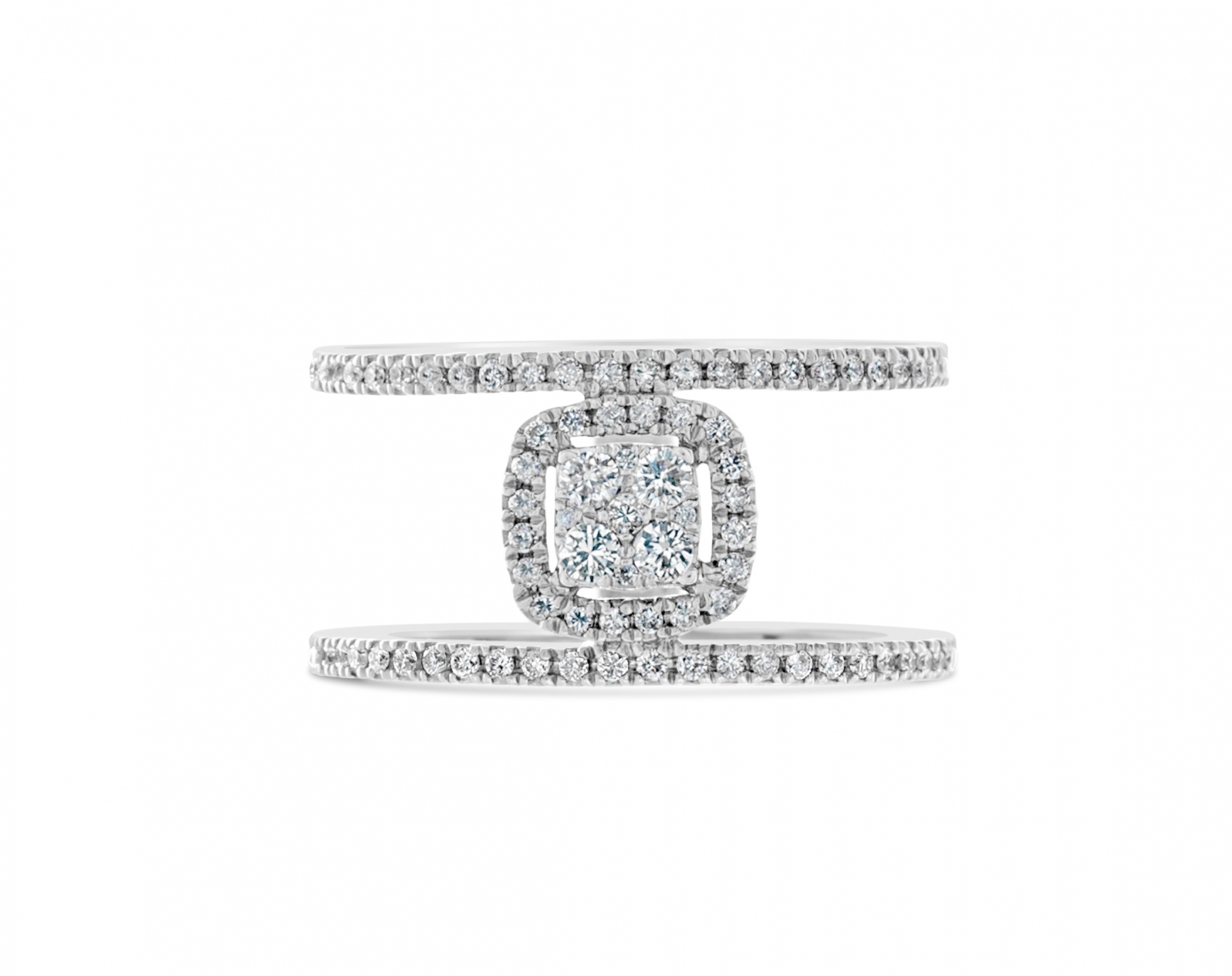 18k white gold halo illusion set round shaped diamond engagement ring