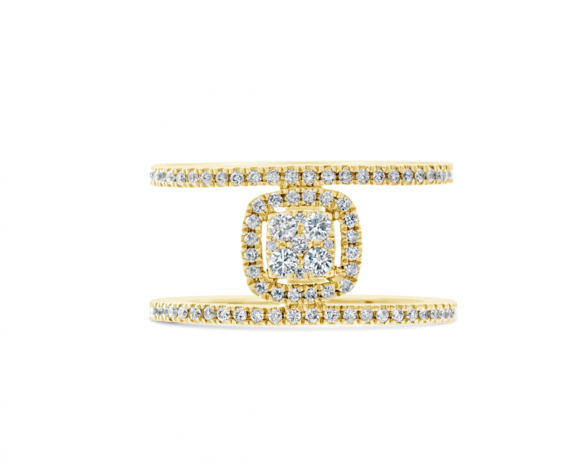 18k yellow gold halo illusion set round shaped diamond engagement ring