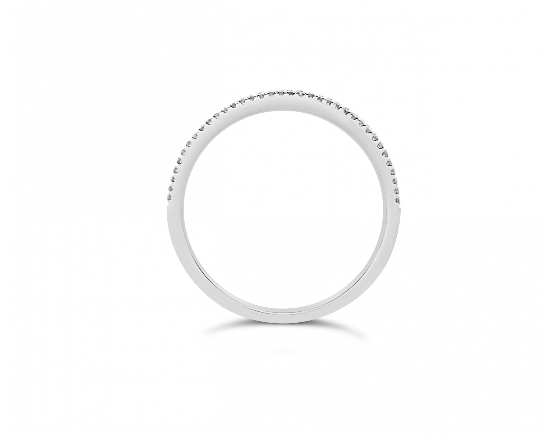 18k white gold 3-row half eternity pave set round shaped diamond wedding ring