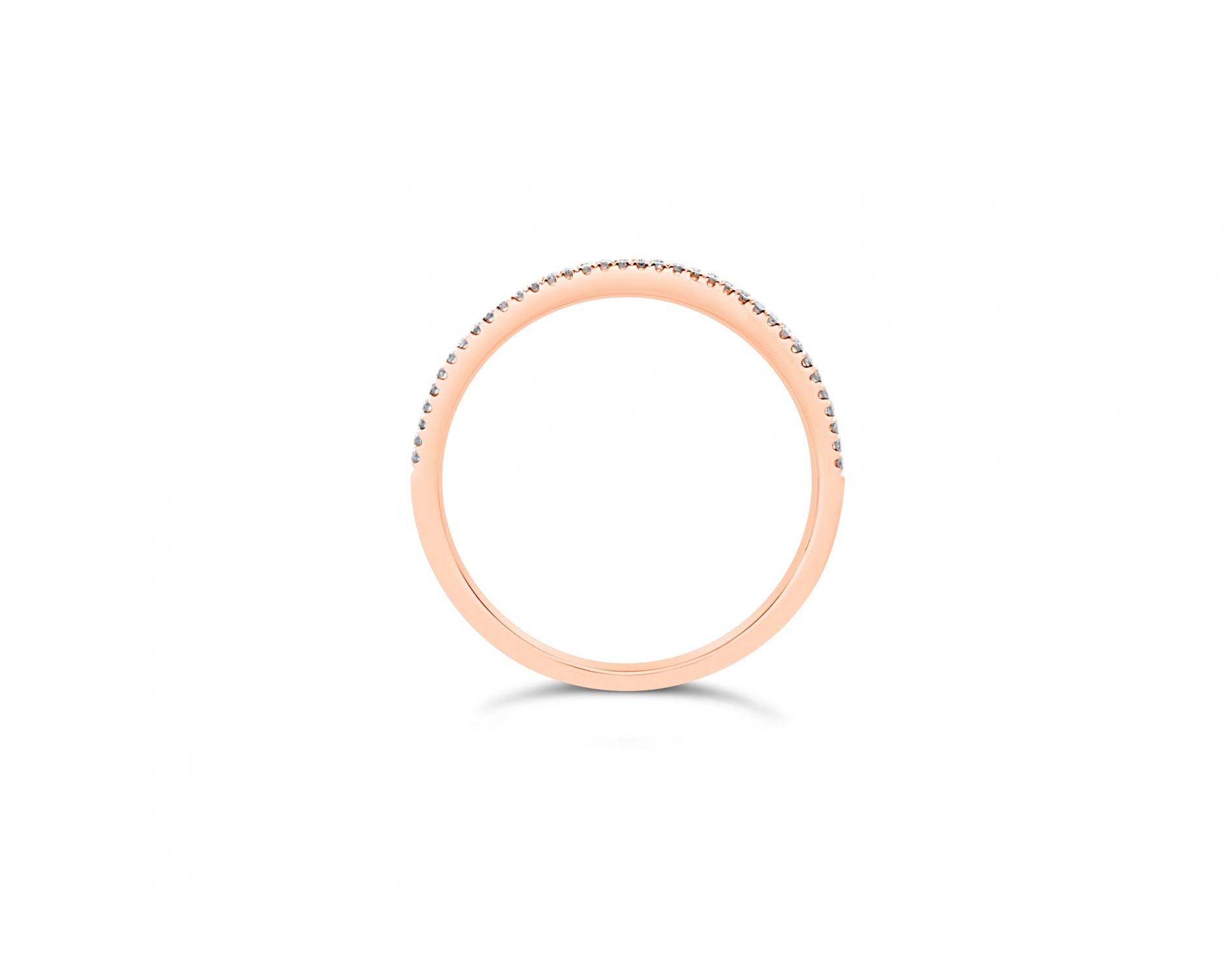 18k rose gold 3-row half eternity pave set round shaped diamond wedding ring