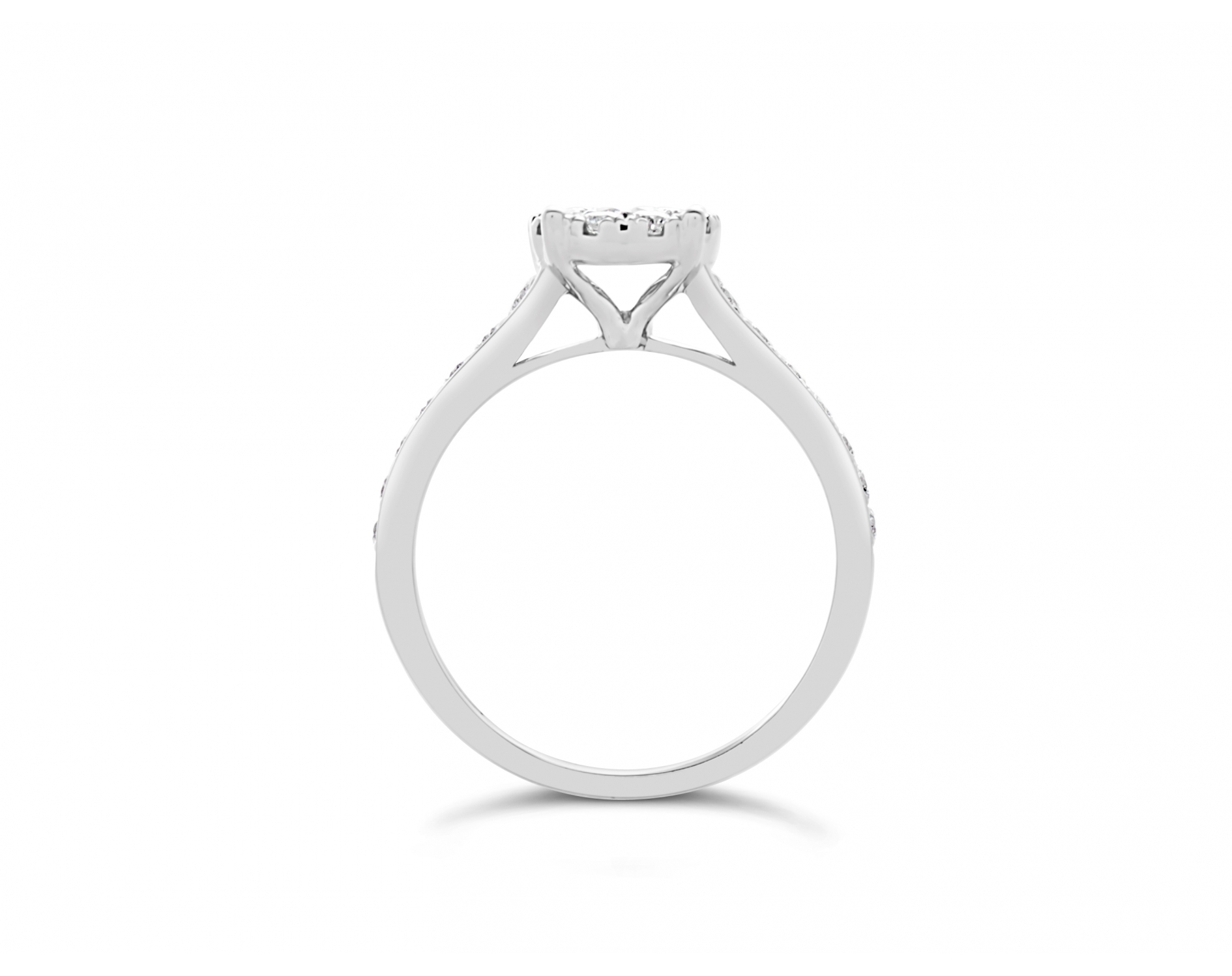 18k white gold halo illusion set engagement ring with round channel set diamonds