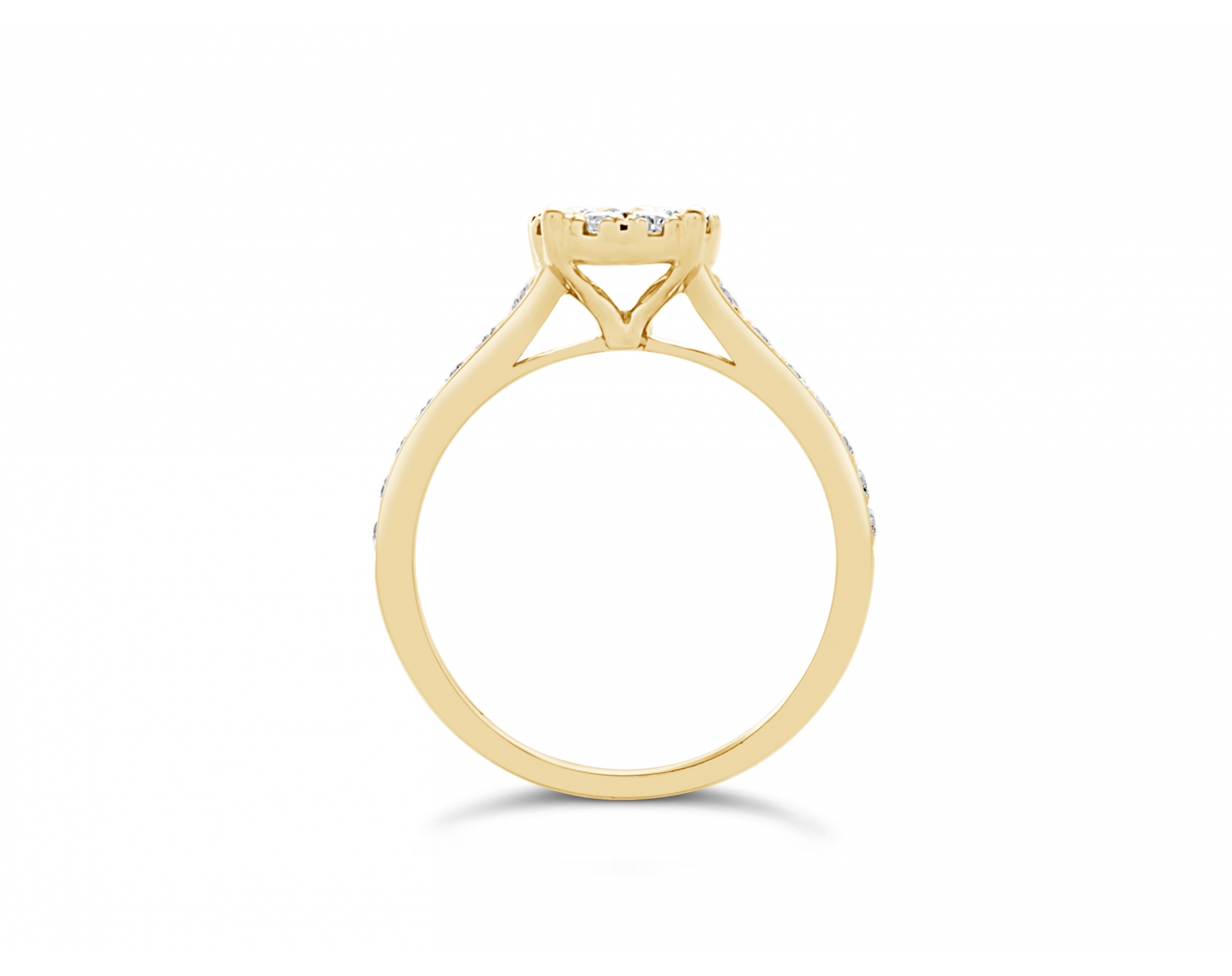 18k yellow gold halo illusion set engagement ring with round channel set diamonds Photos & images