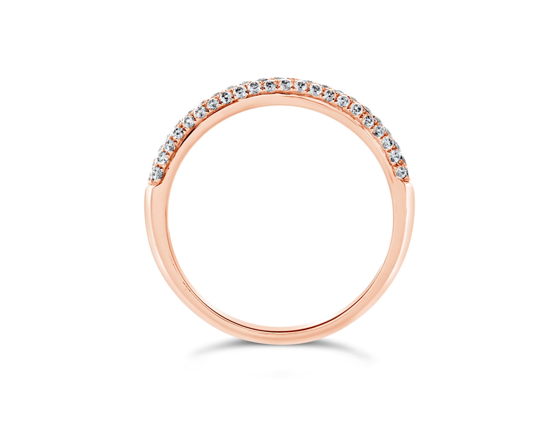 18k rose gold 3-row bombay half eternity round shaped diamond wedding ring