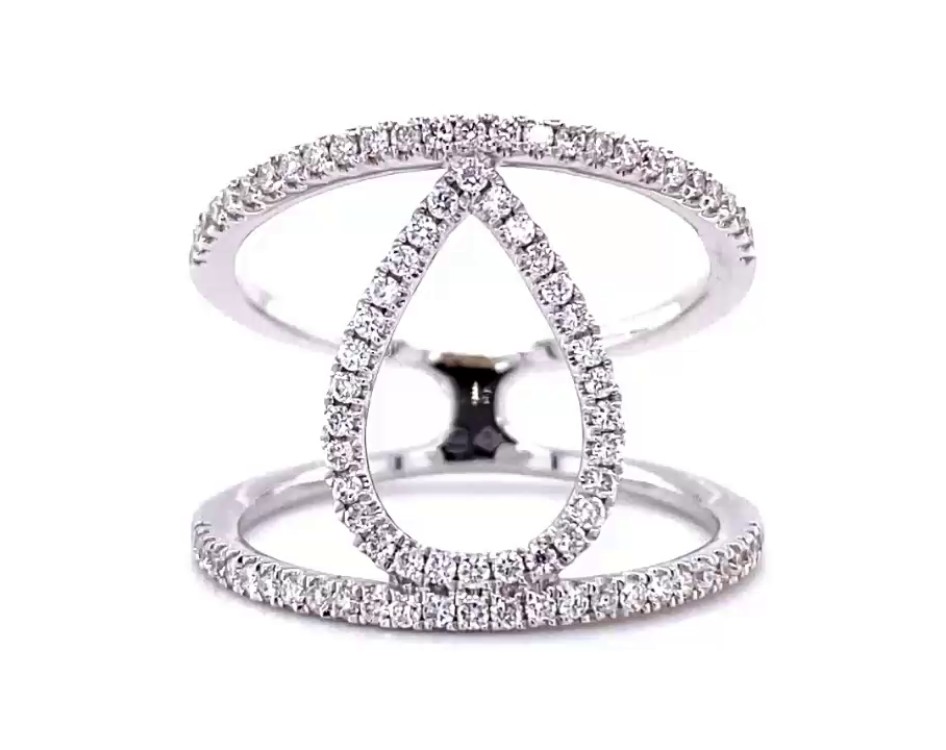 18k white gold pear-fashion diamond ring in pave set 0,48tcw Photos & images