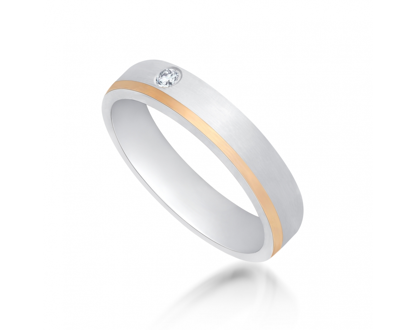 dual-tone 4mm two-toned* half round matte wedding ring set with a round diamond Photos & images