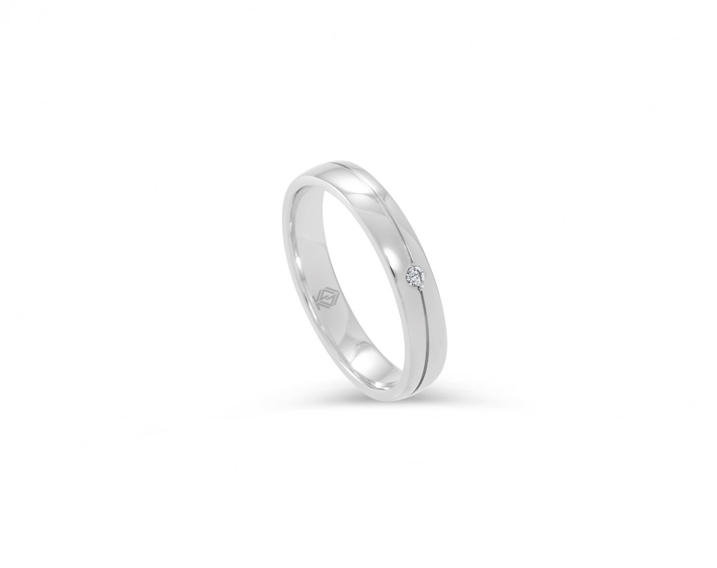 18k white gold 3,5mm shiny wedding ring set with a round diamond Photos & images