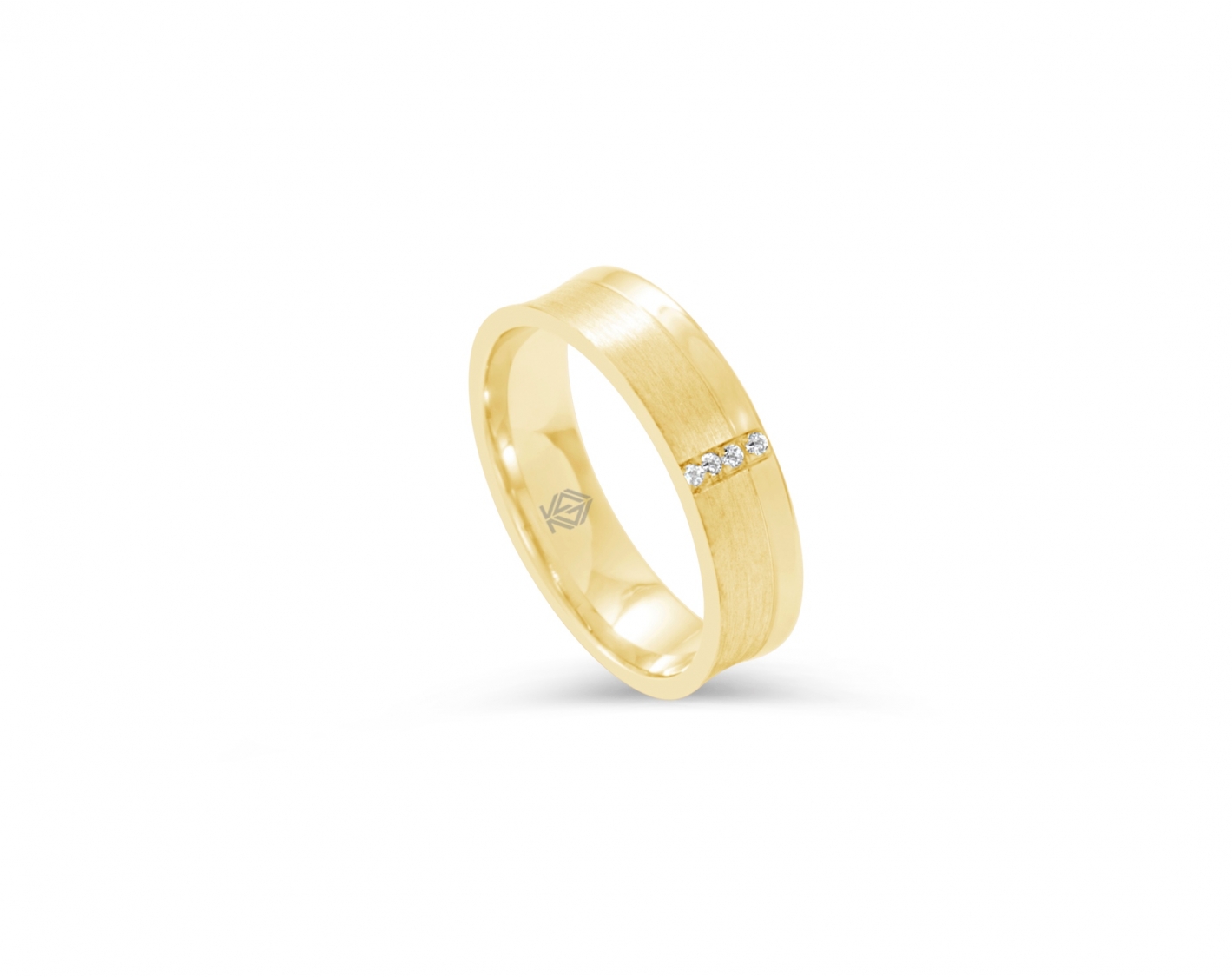 18k white gold 5mm matte wedding ring with a vertical line of four diamonds Photos & images