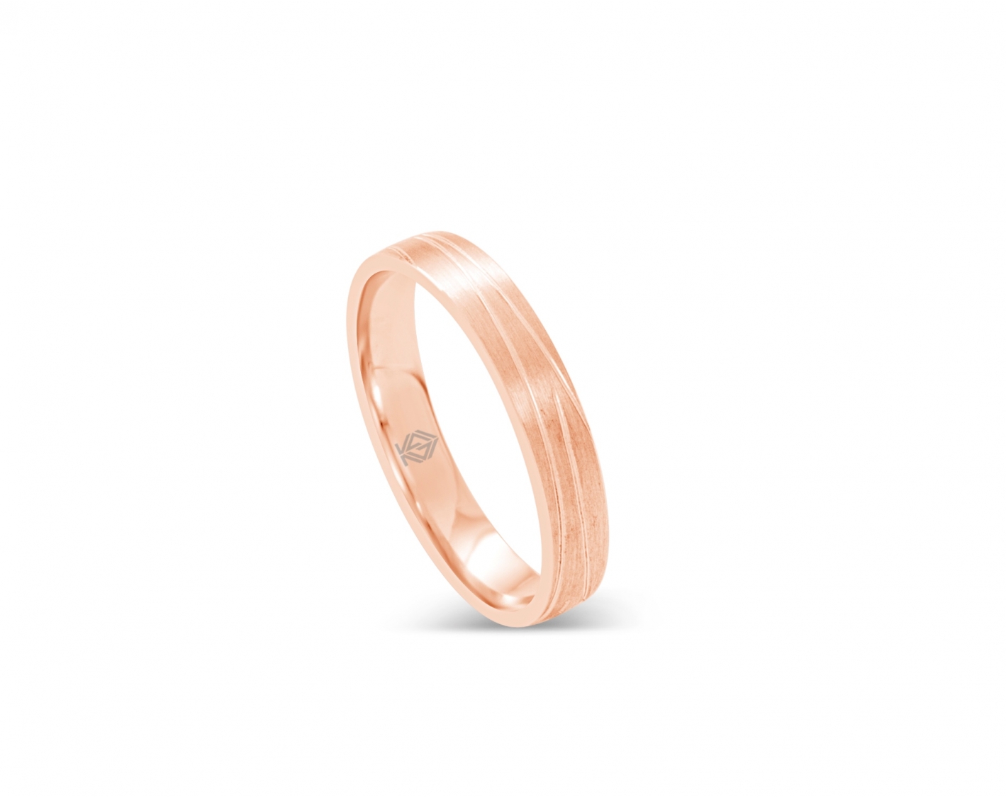 18k rose gold 4mm matte wedding ring with non-parallel inlays Photos & images