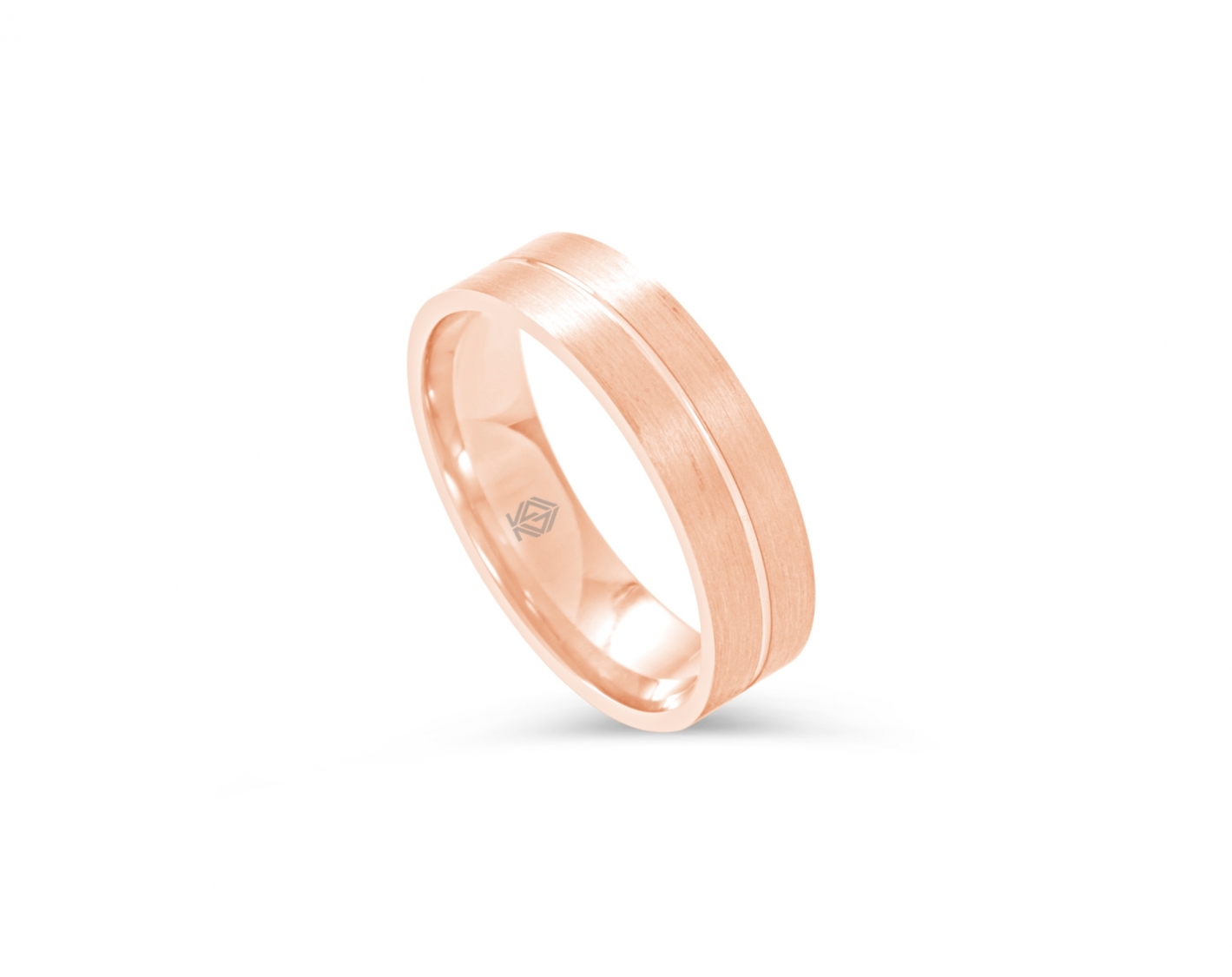 18k rose gold 6mm matte wedding band with a shiny inlay Photos & images
