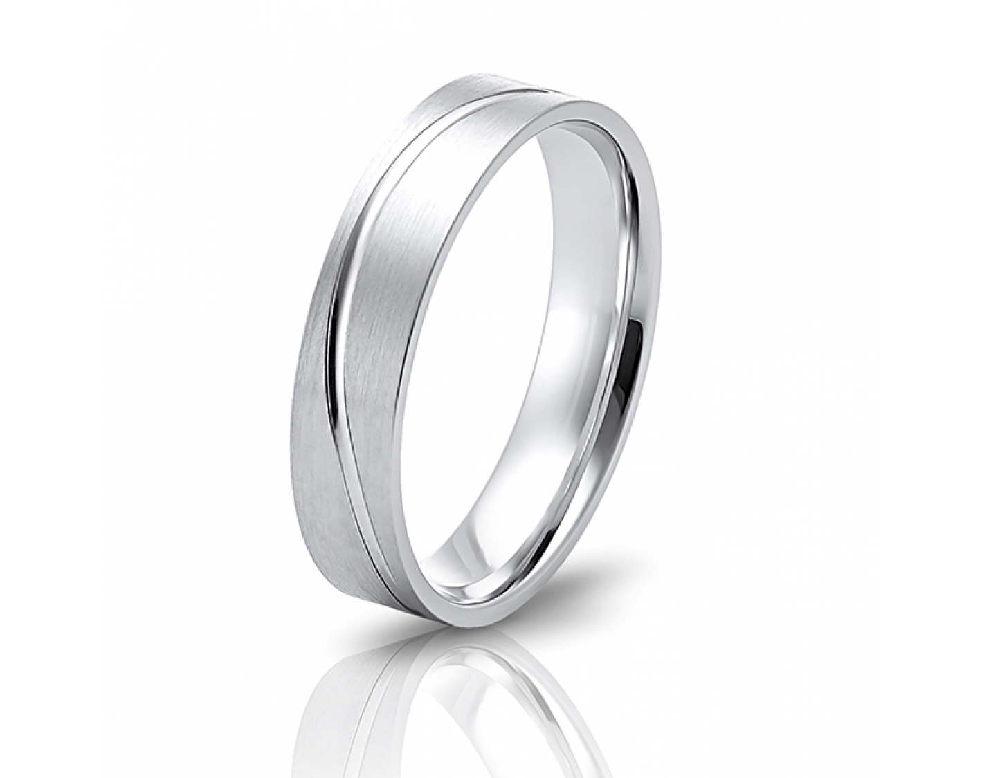 18k white gold 5mm matte wedding band with waved line Photos & images