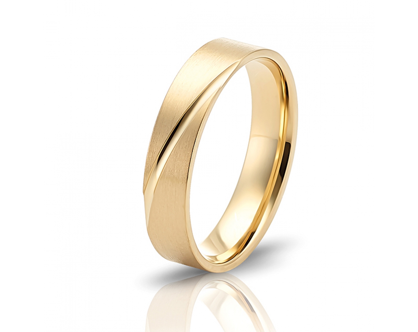 18k yellow gold 5mm matte wedding band with diagonal line Photos & images