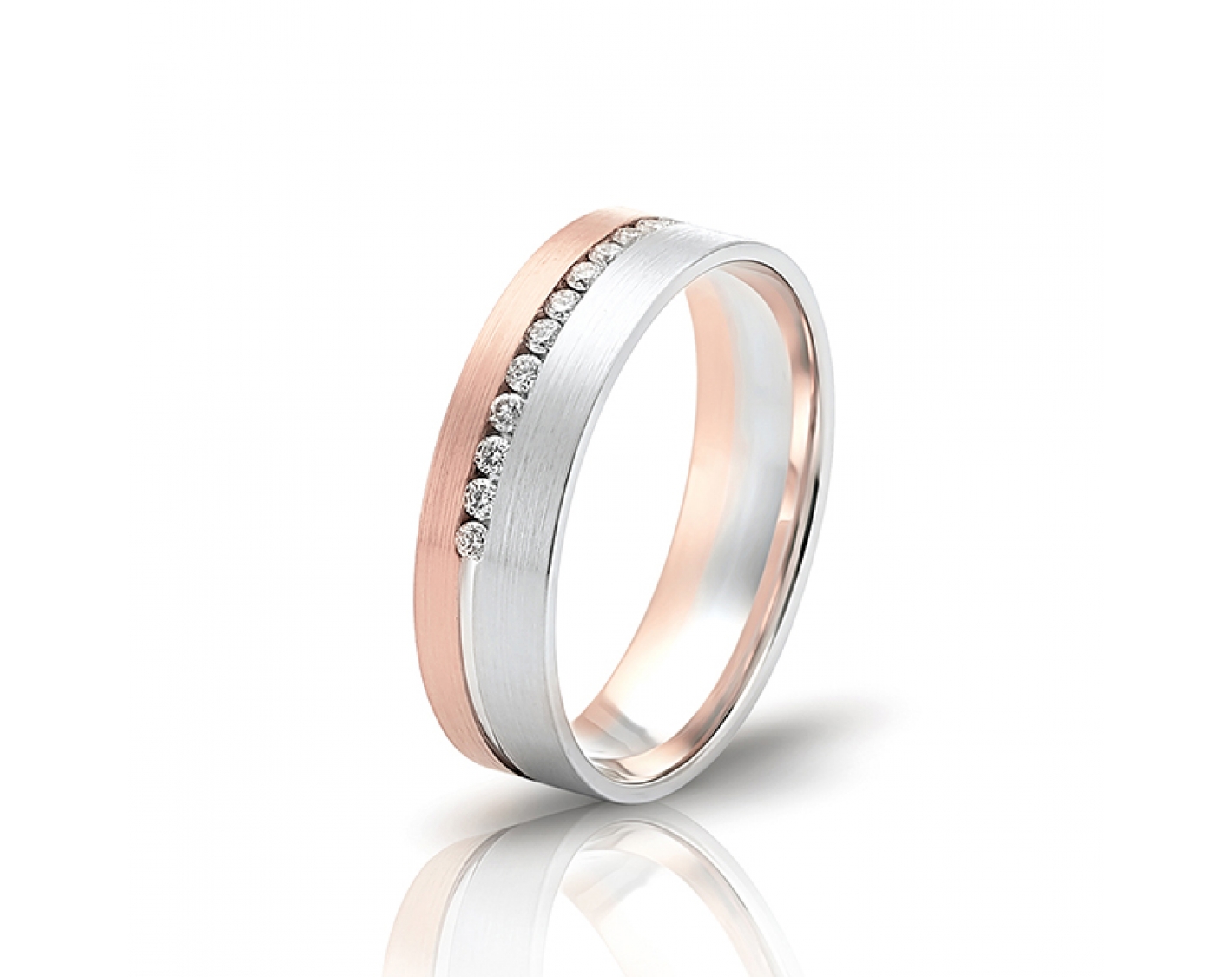 dual-tone 6mm two-toned* matte wedding band with a diamond line Photos & images