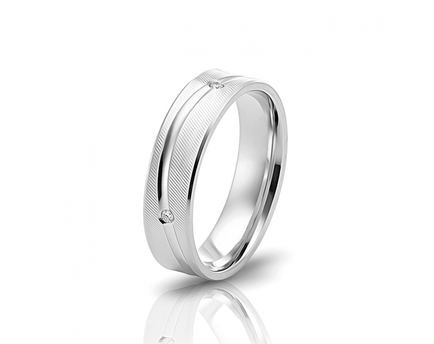 18k white gold 5mm matte wedding band with waved shiny line and diamonds Photos & images