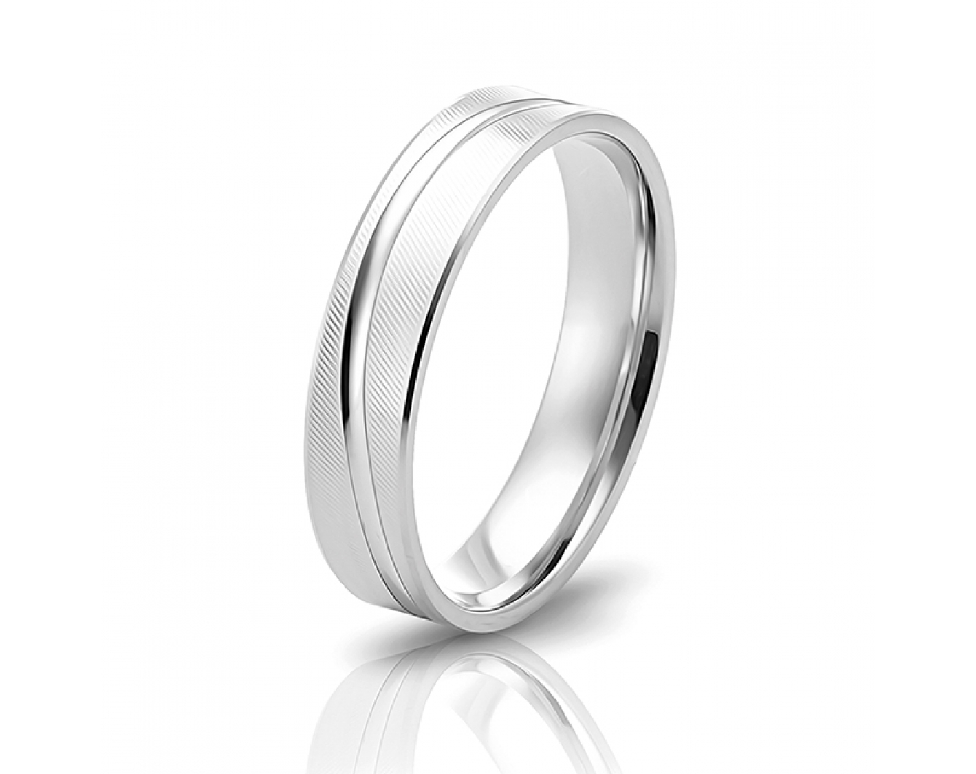18k white gold 5mm matte wedding band with waved shiny line
