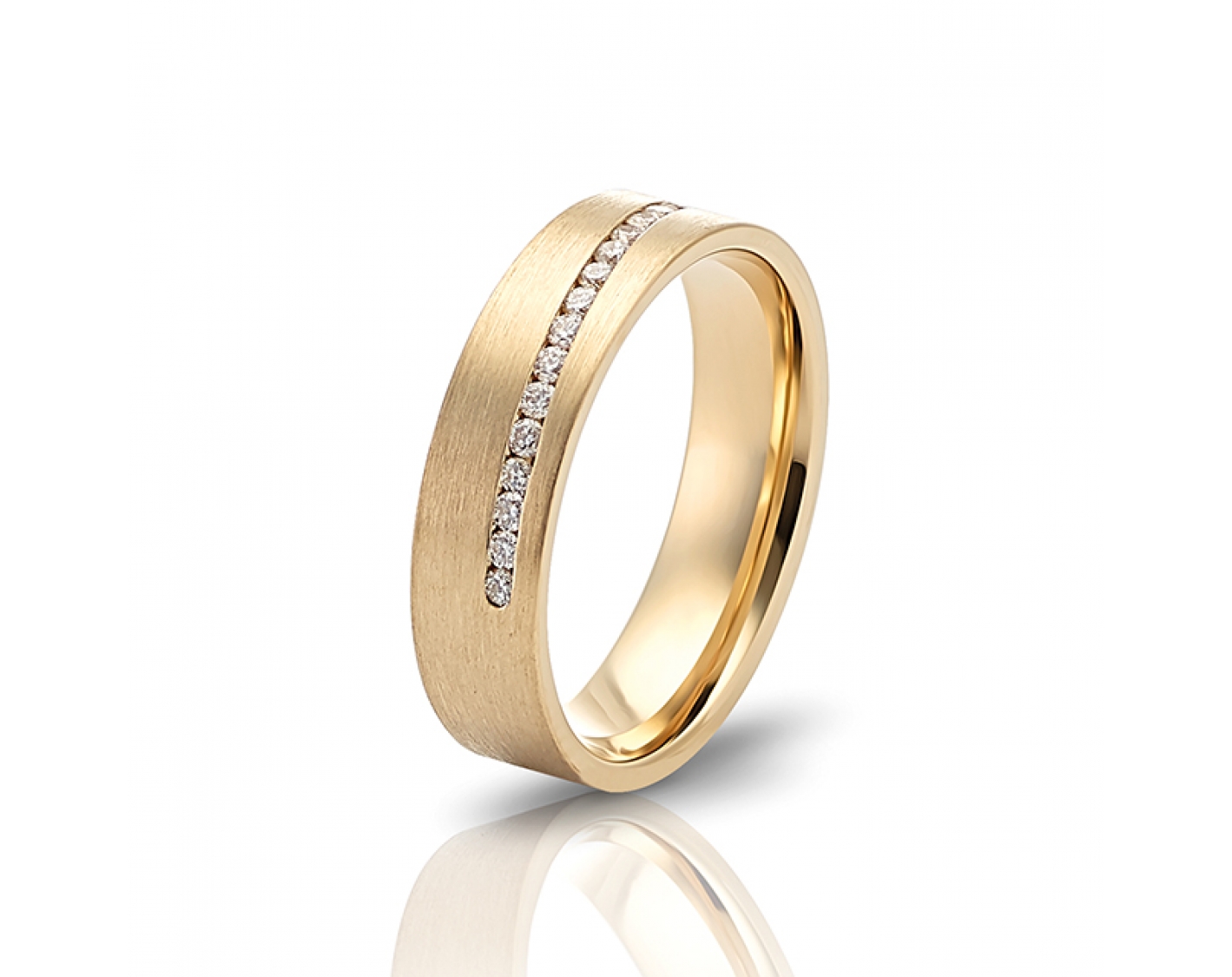 18k yellow gold 5mm matte wedding band with a diamond line Photos & images