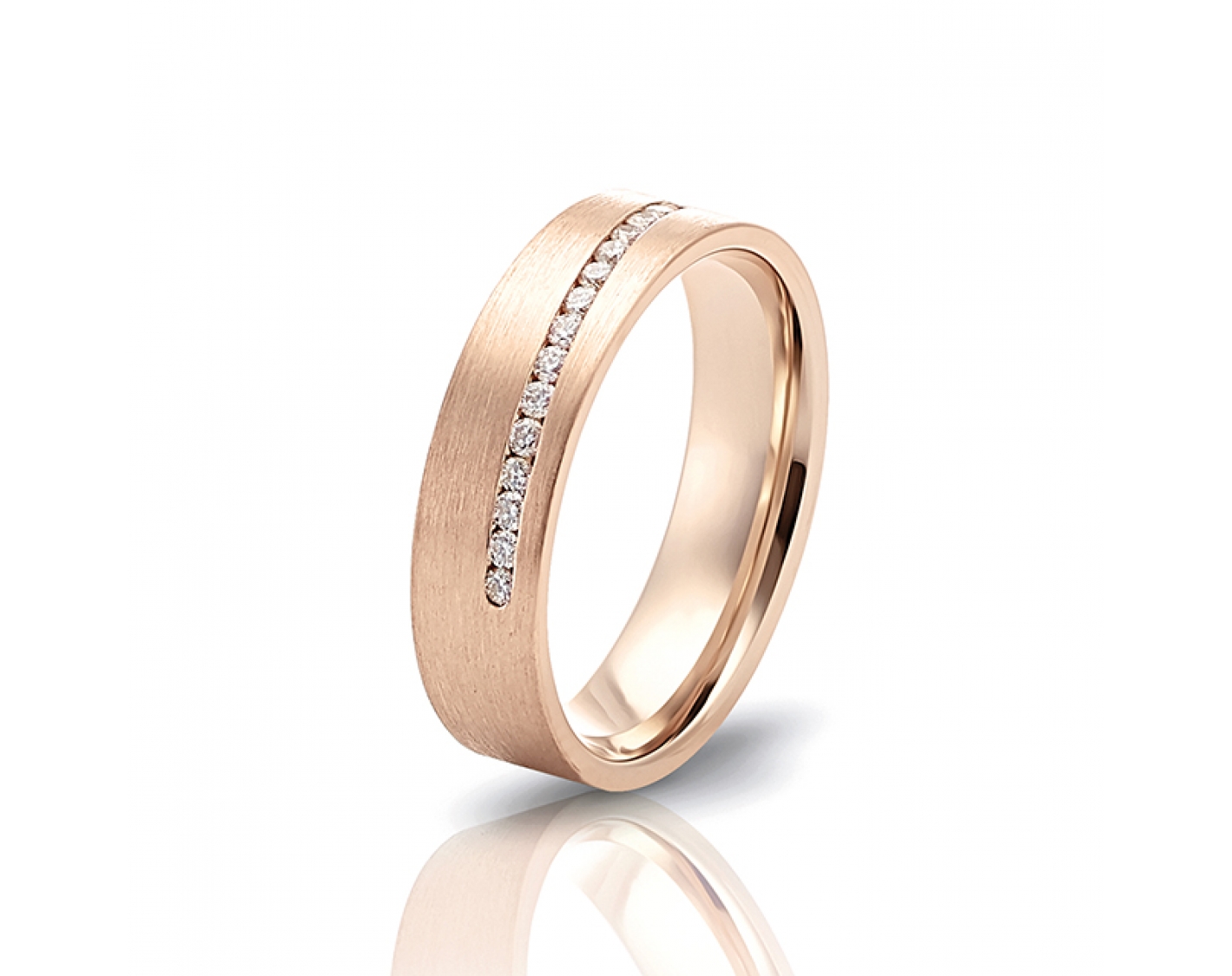 18k rose gold 5mm matte wedding band with a diamond line Photos & images