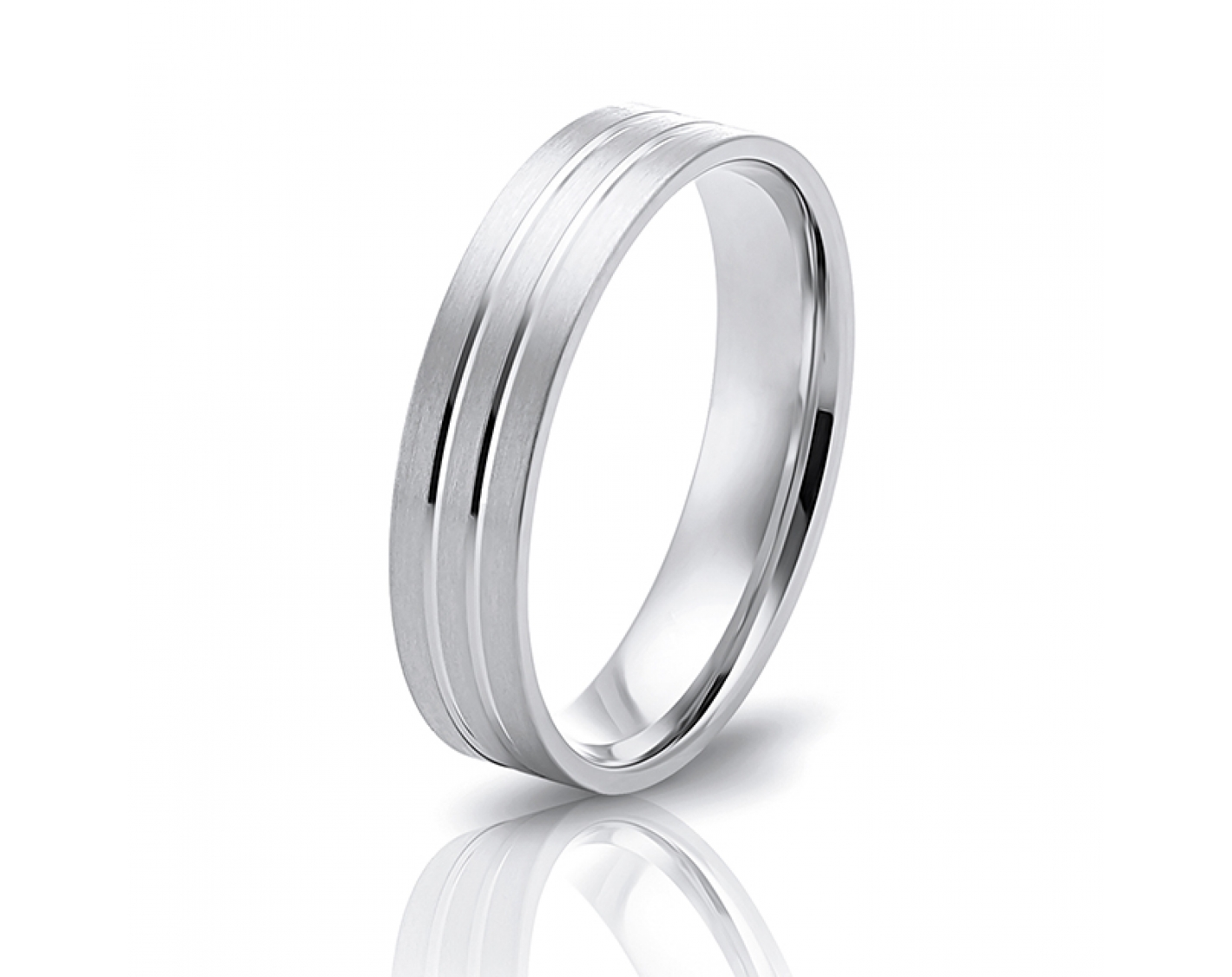 18k white gold 5mm matte wedding band with two shiny lines Photos & images