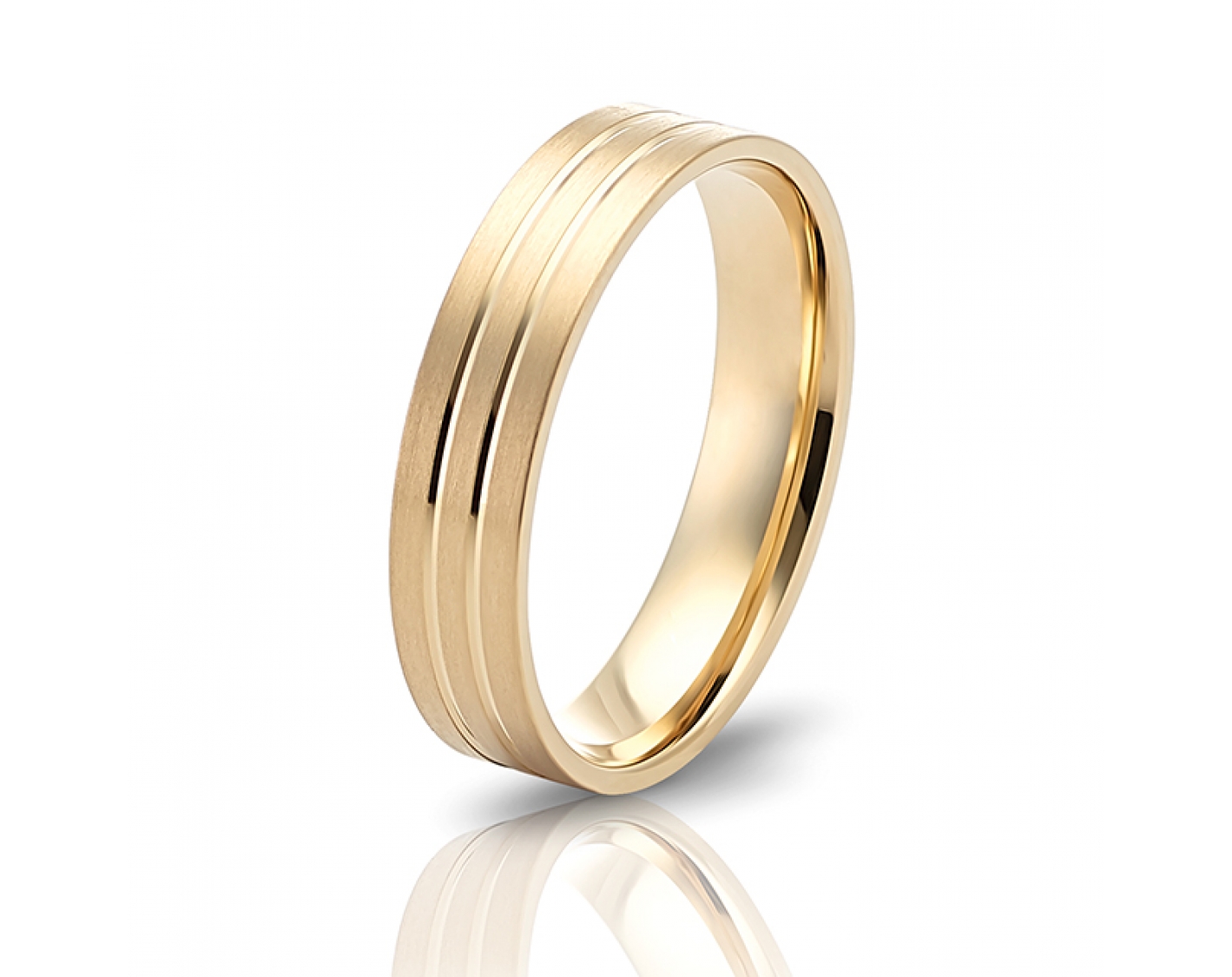 18k yellow gold 5mm matte wedding band with two shiny lines