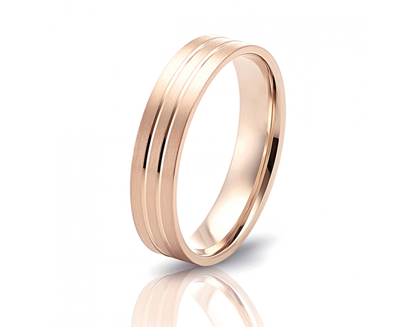 18k yellow gold 5mm matte wedding band with two shiny lines Photos & images