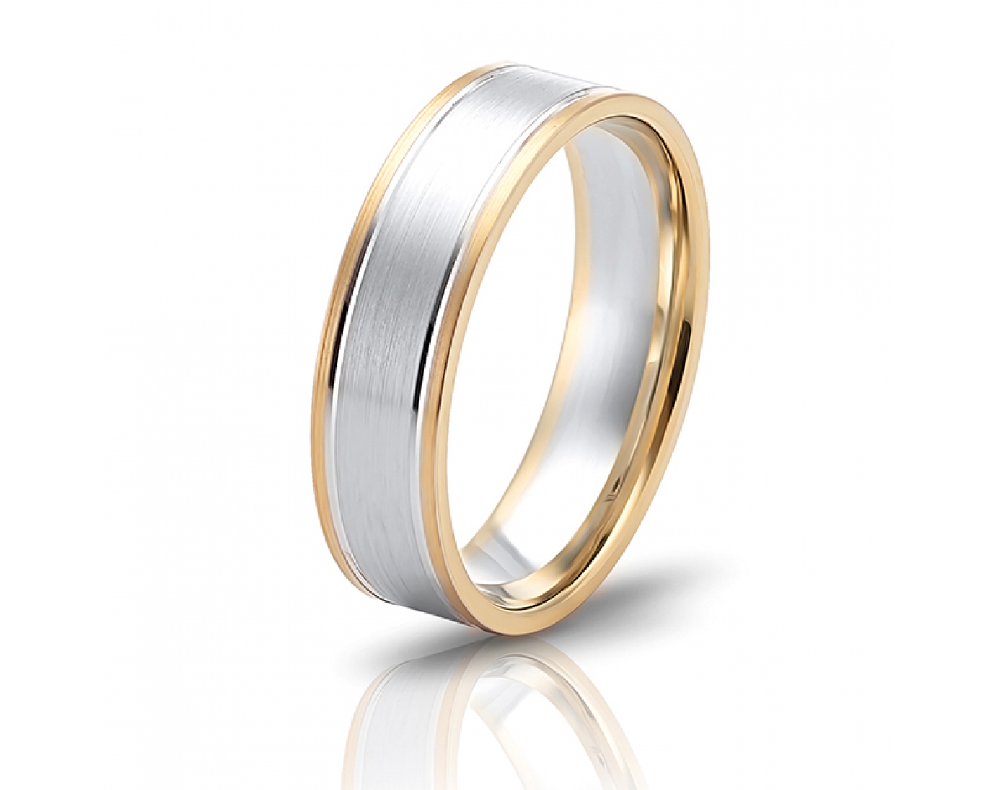 18k yellow gold 6mm two-toned* matte wedding band with colored edges