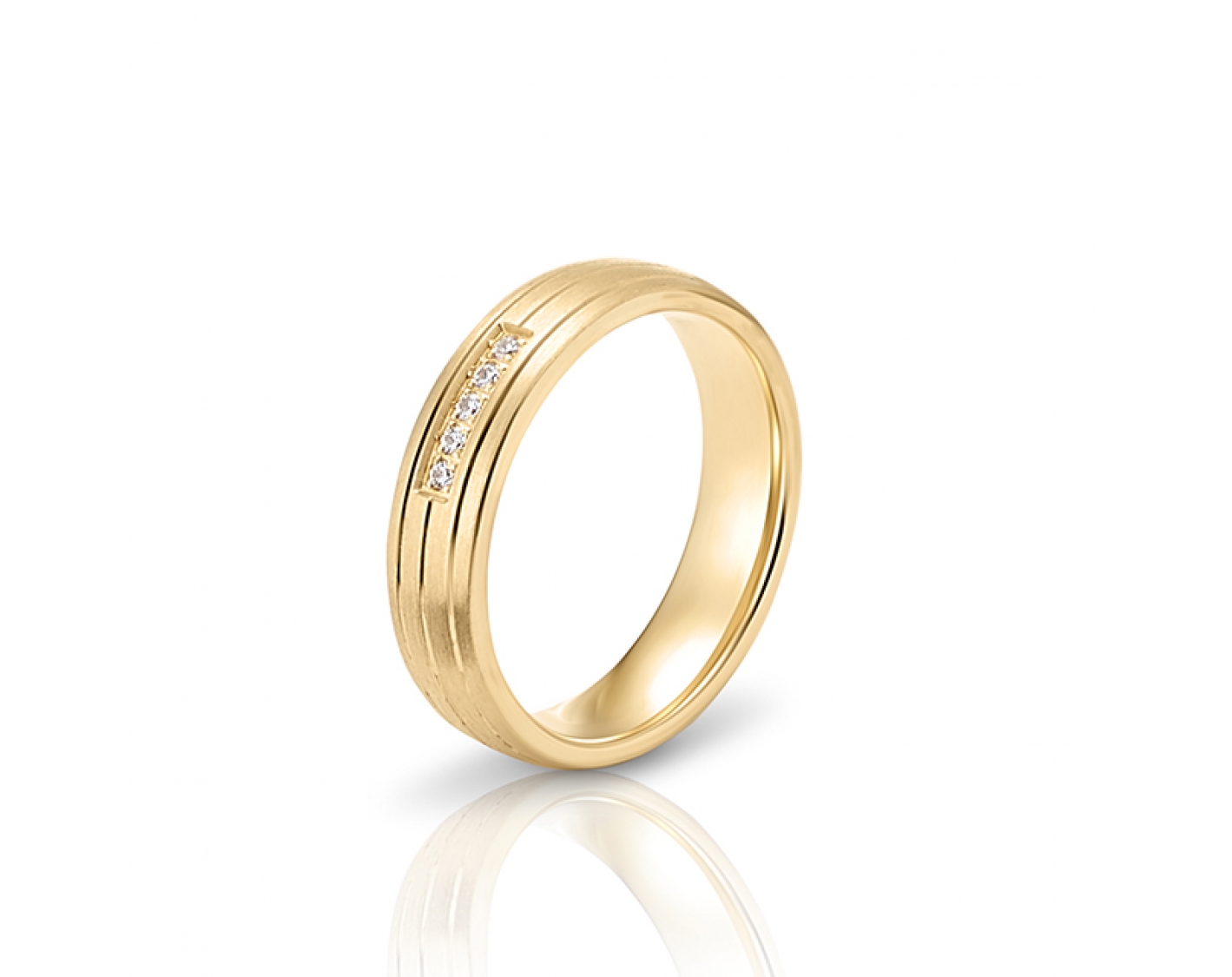 18k yellow gold 5mm matte wedding band with shiny inlays and diamonds Photos & images