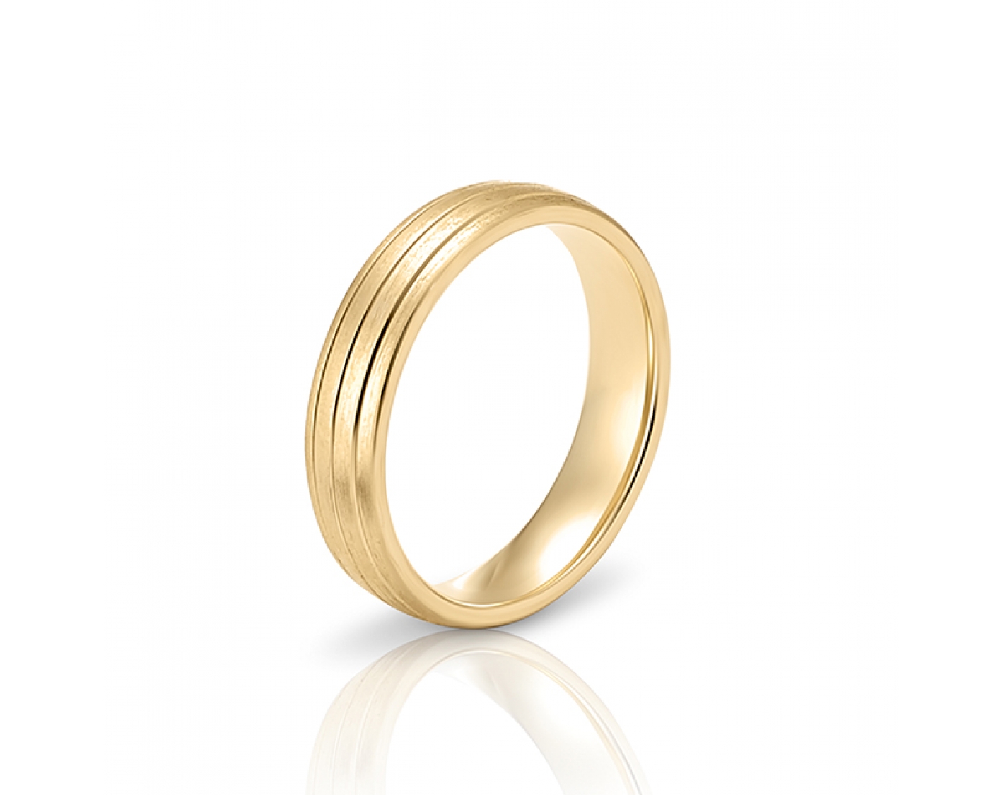 18k yellow gold 5mm matte wedding band with shiny inlays