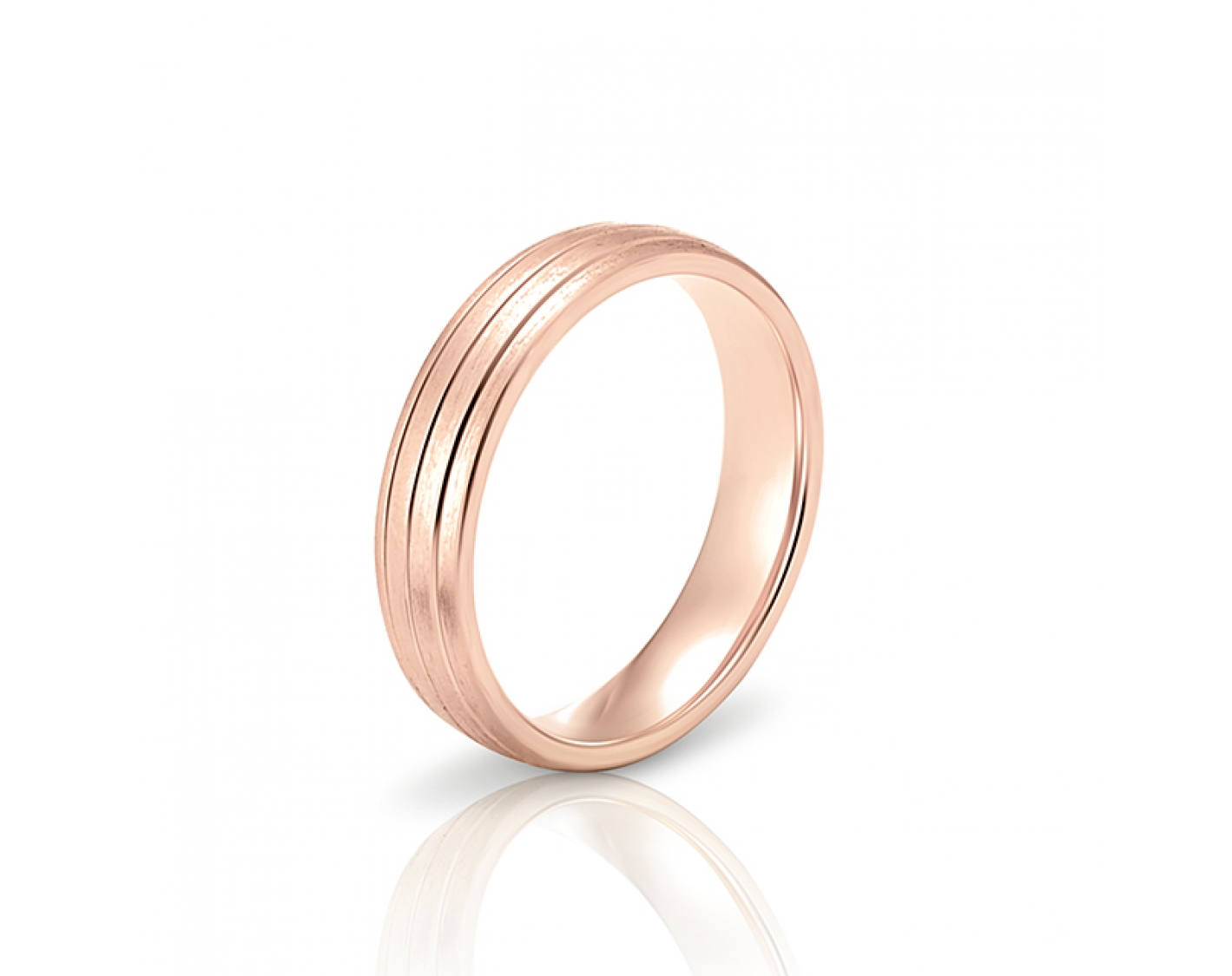 18k rose gold 5mm matte wedding band with shiny inlays