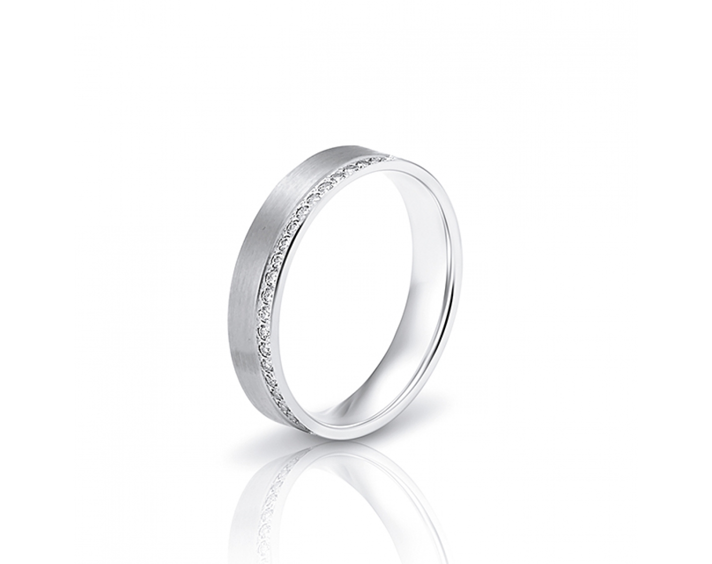 18k white gold 4,5mm two-toned* matte half eternity wedding band with a shiny edge Photos & images