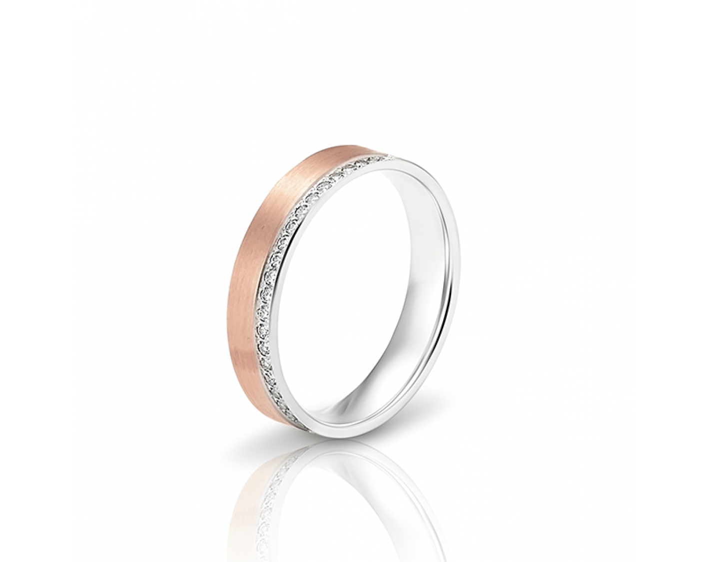18k rose gold 4,5mm two-toned* matte half eternity wedding band with a shiny edge