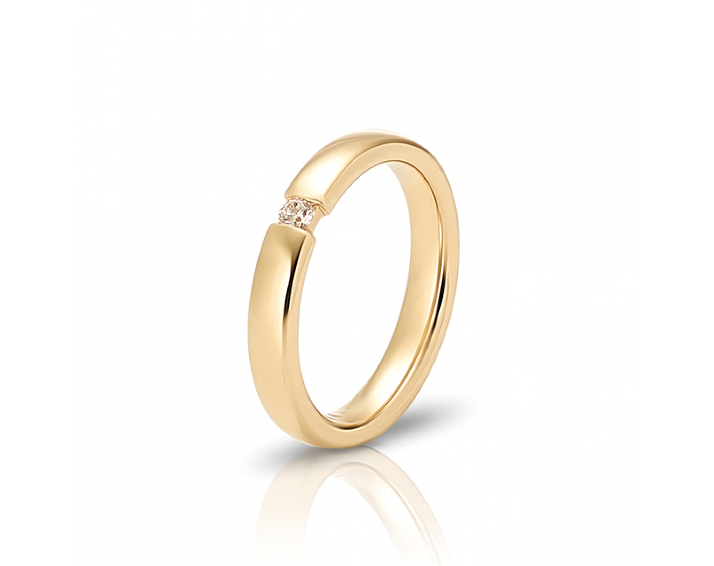 18k yellow gold classic 3,5mm wedding band with one diamond Photos & images