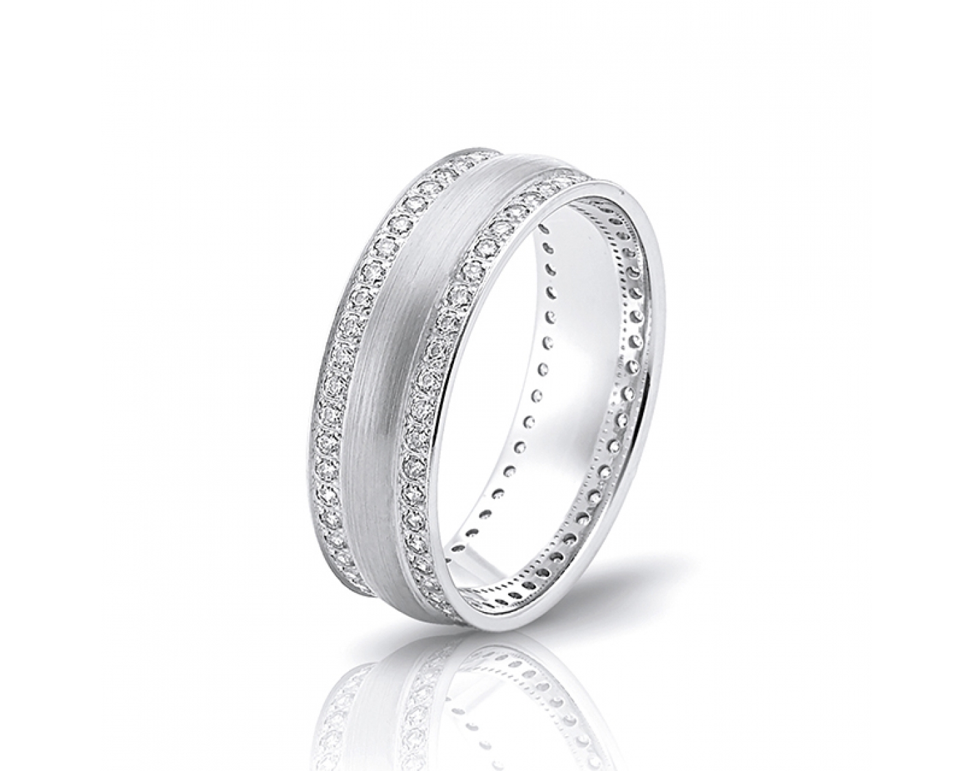 18k white gold 6mm two-toned* diamond full eternity wedding band with middle matte line Photos & images