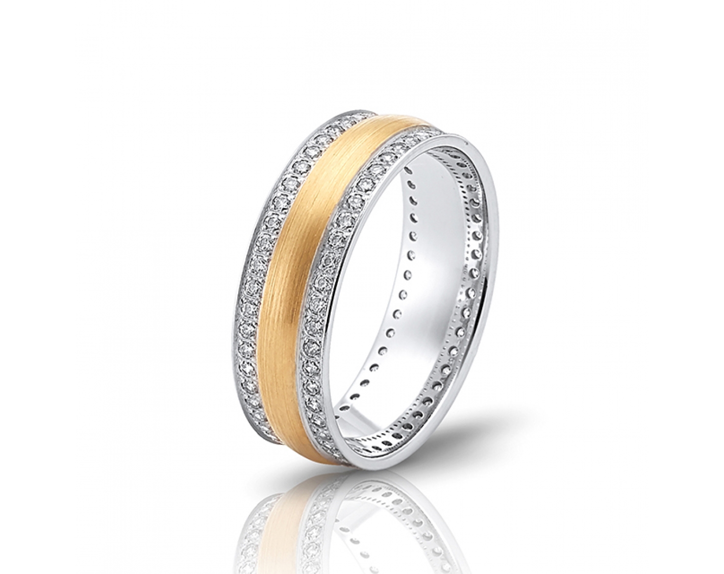 18k yellow gold 6mm two-toned* diamond full eternity wedding band with middle matte line Photos & images