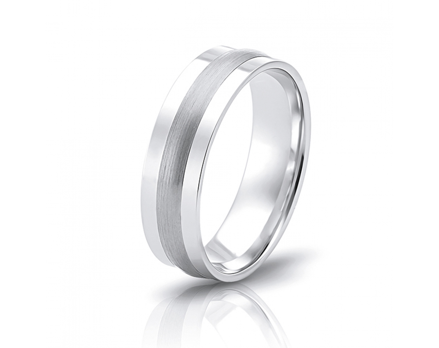 18k white gold 6mm two-toned* wedding band with middle matte line and shiny edges