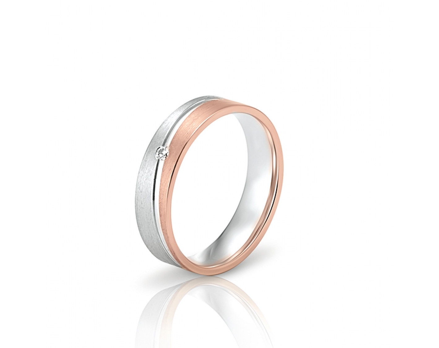 dual-tone 5mm two-toned* wedding band with one diamond and an inlay