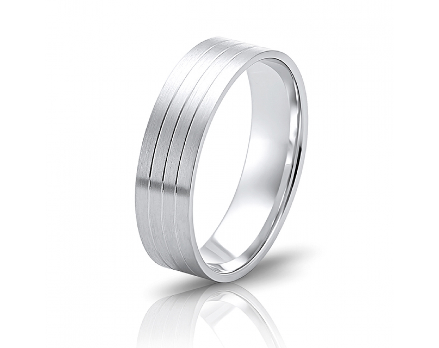 18k white gold 6mm matte wedding band with inlays