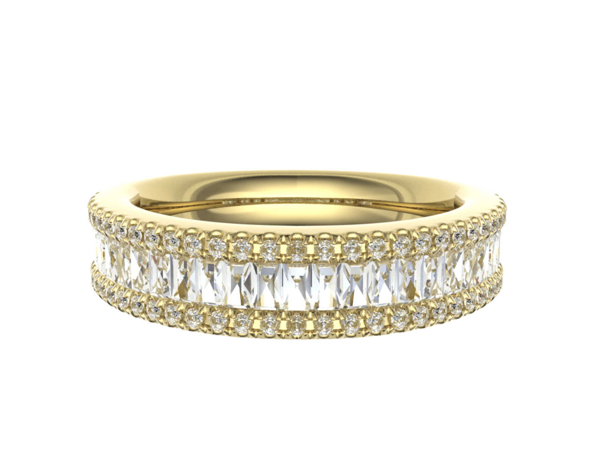 18k yellow gold multirow round & baguette diamond ring Photos & images