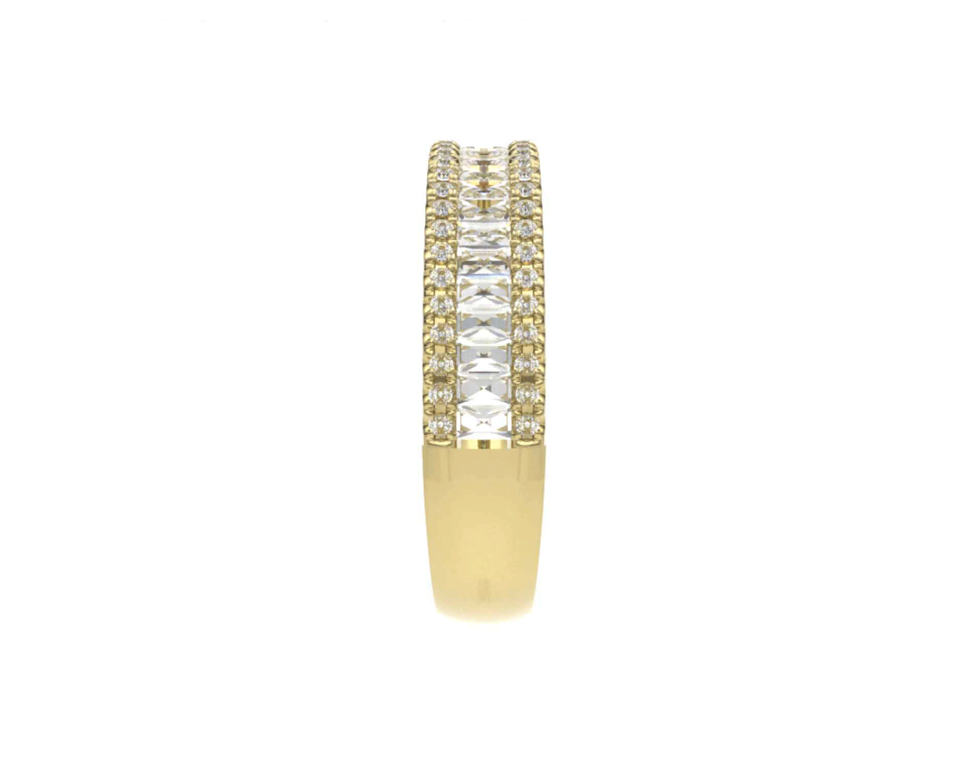 18k yellow gold multirow round & baguette diamond ring
