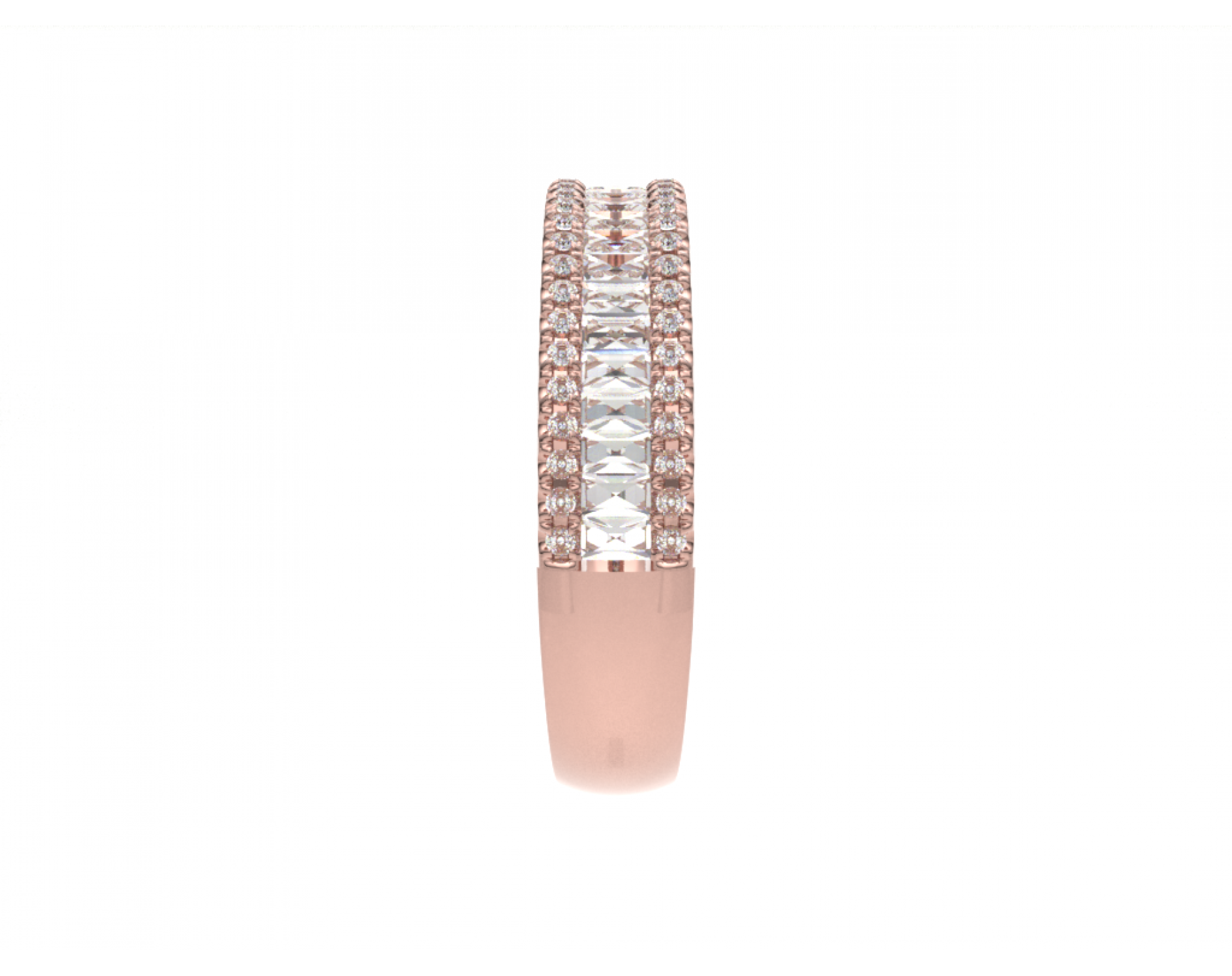 18k rose gold multirow round & baguette diamond ring