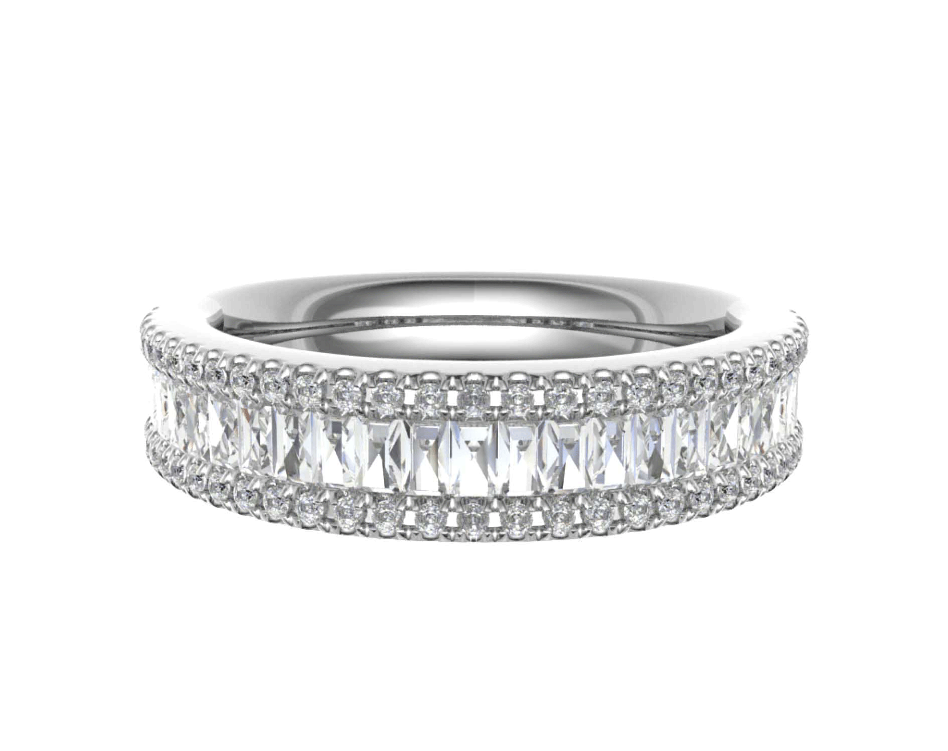 platinum 950 multirow round & baguette diamond ring