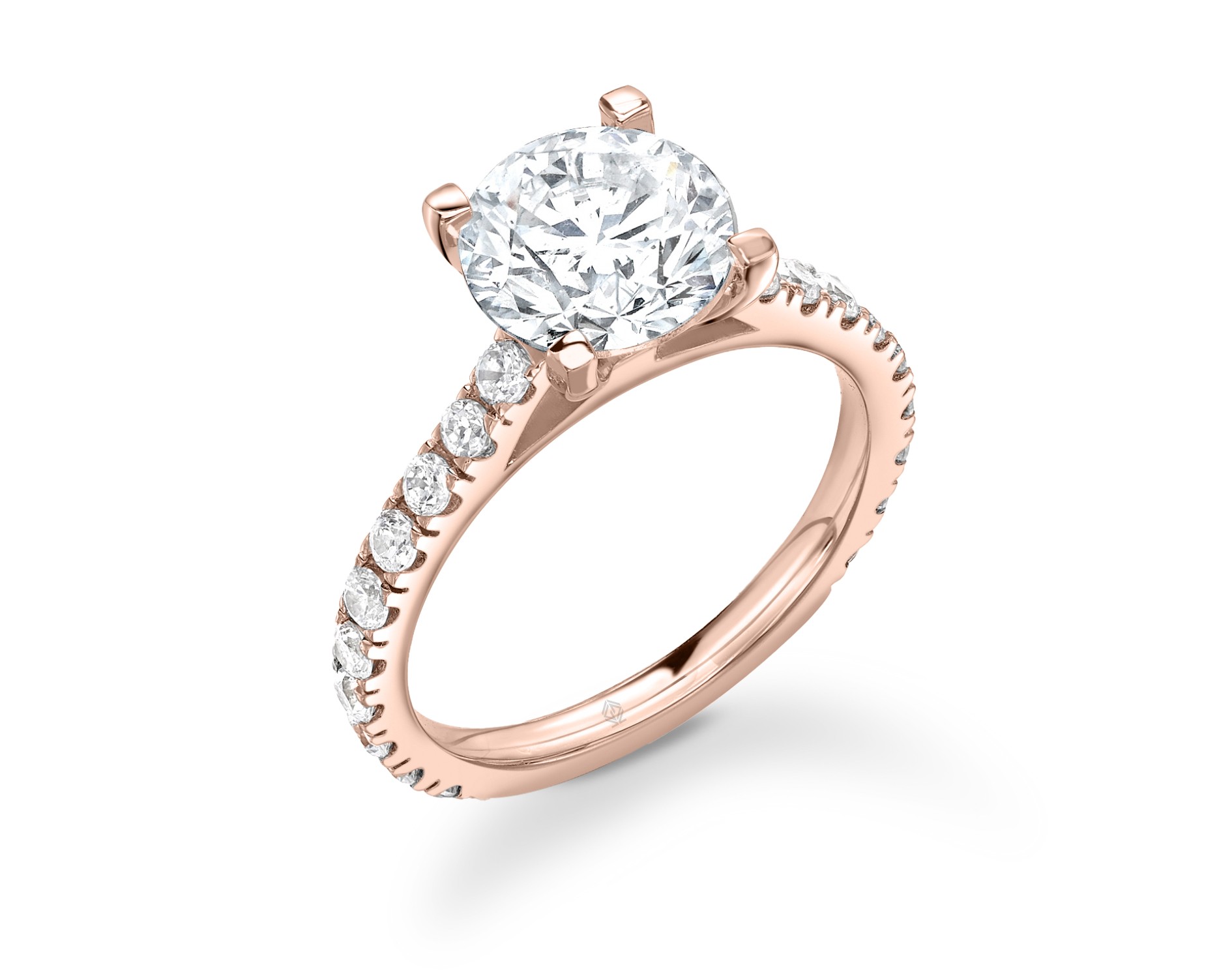 18K ROSE GOLD 18K ROSE GOLD ROUND CUT 4 PRONGS DIAMOND ENGAGEMENT RING WITH SIDE STONES PAVE SET