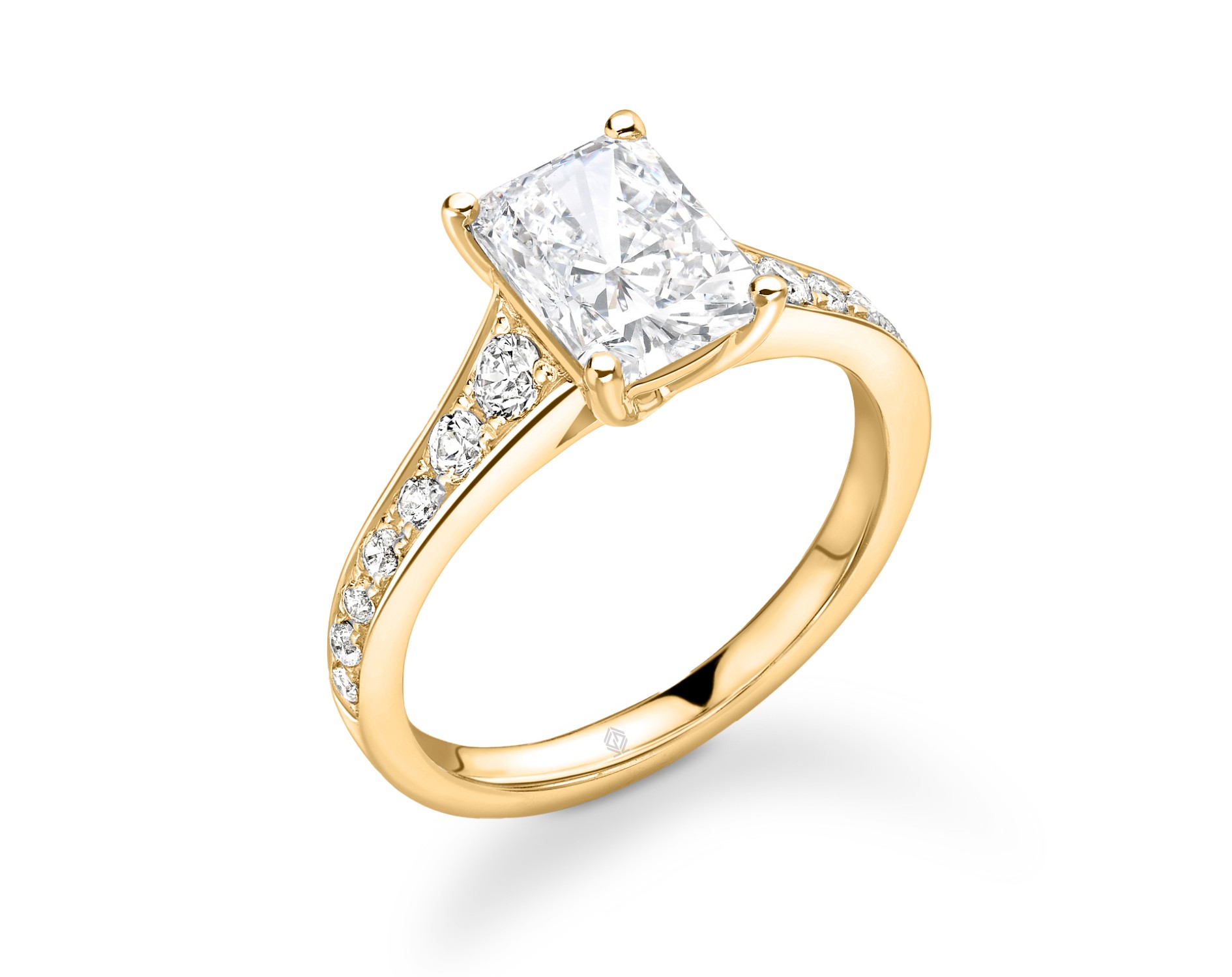 18K YELLOW GOLD Cushion Cut 4 Prong Diamond Engagement Ring with Chanel-Set Side Stones