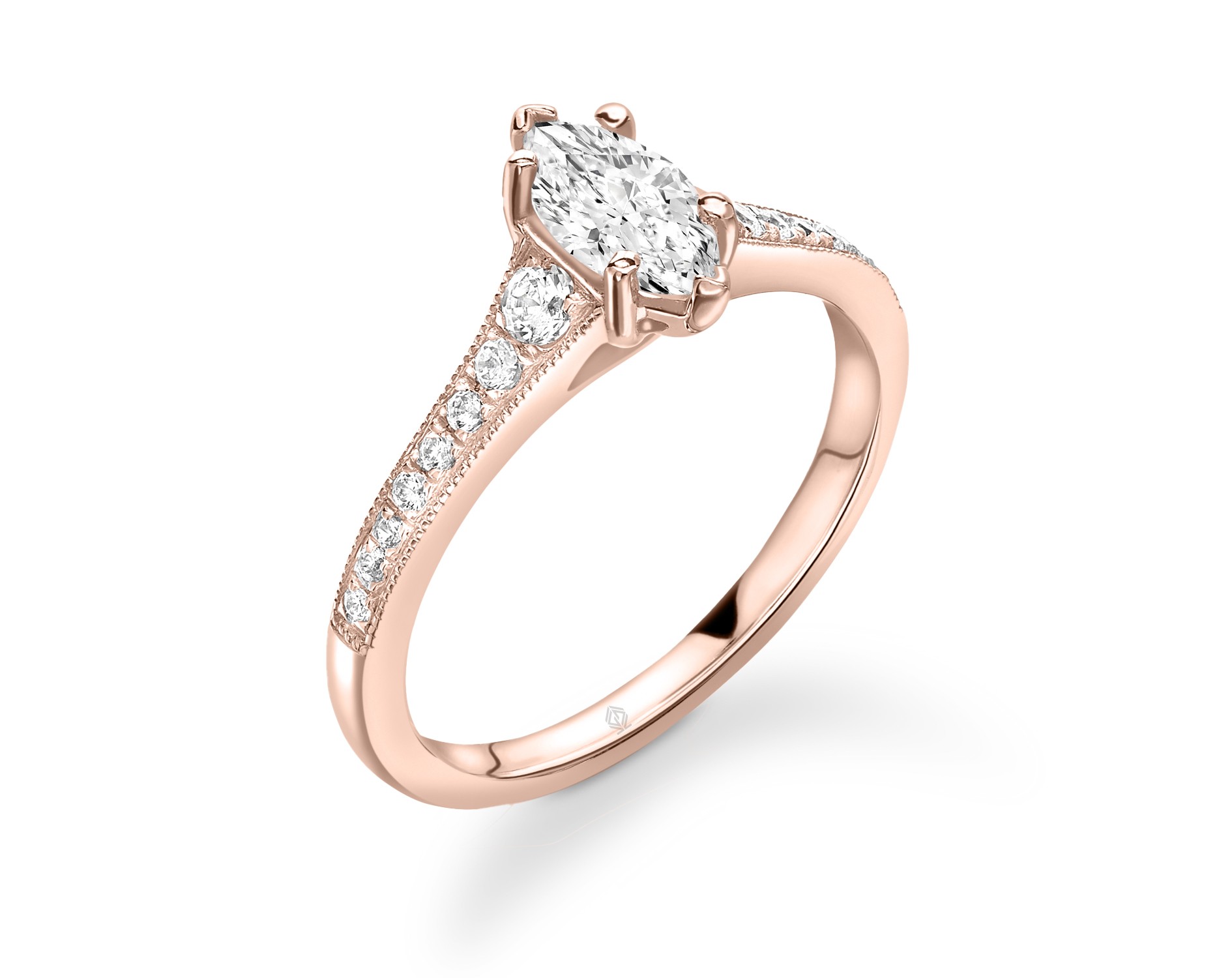 18K ROSE GOLD MARQUISE CUT DIAMOND ENGAGEMENT RING WITH SIDE STONES CHANNEL SET