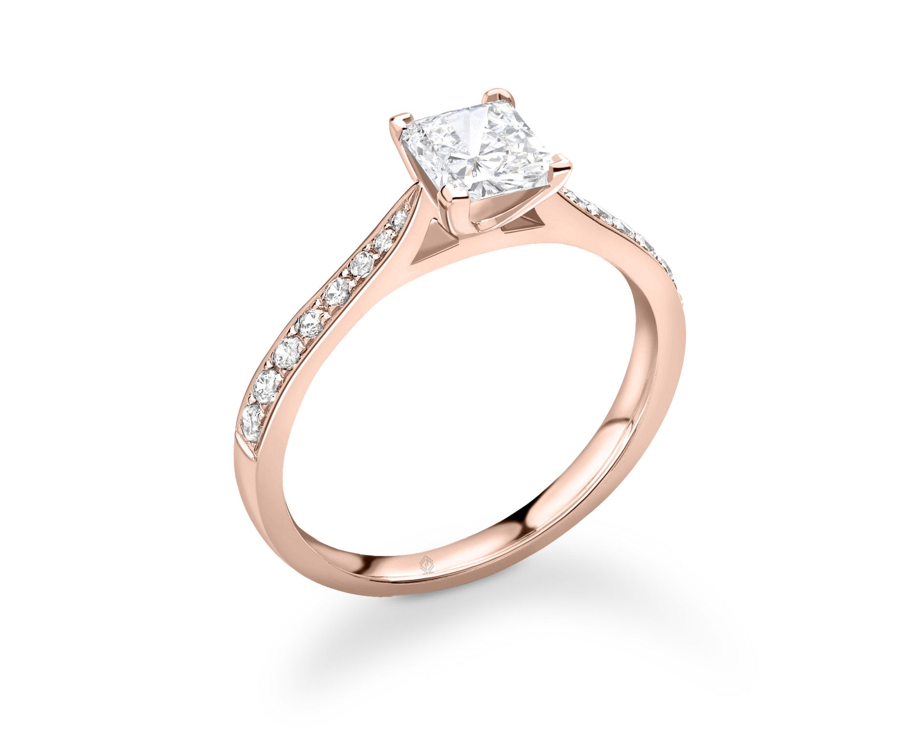 18K ROSE GOLD PRINCESS CUT DIAMOND ENGAGEMENT RING WITH SIDE STONES CHANNEL SET