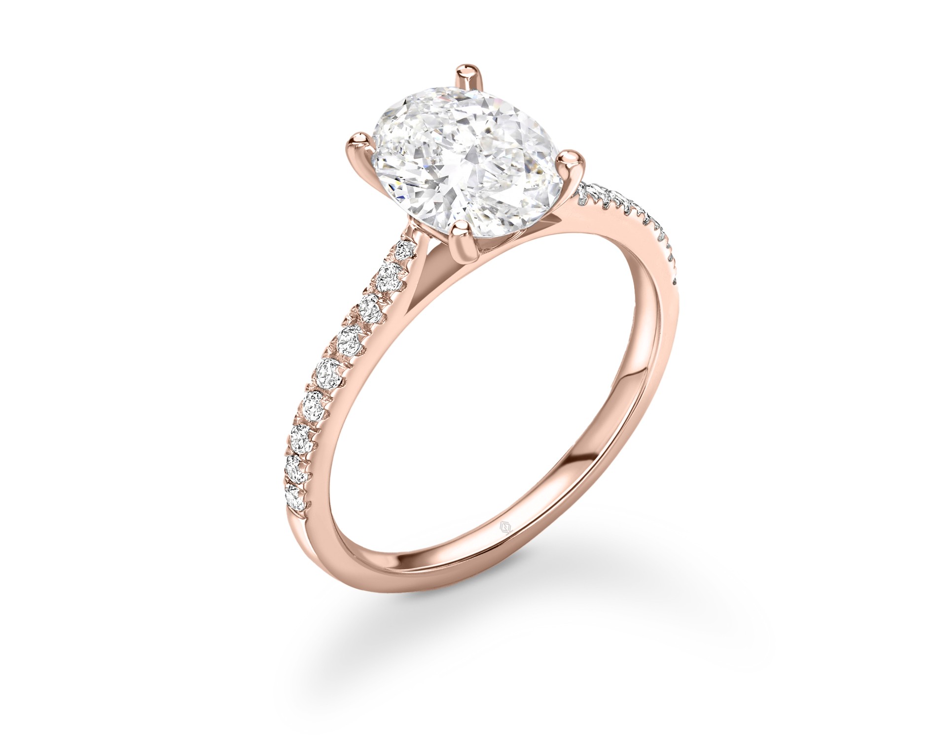 18K ROSE GOLD OVAL CUT 4 PRONGS DIAMOND ENGAGEMENT RING WITH SIDE STONES PAVE SET