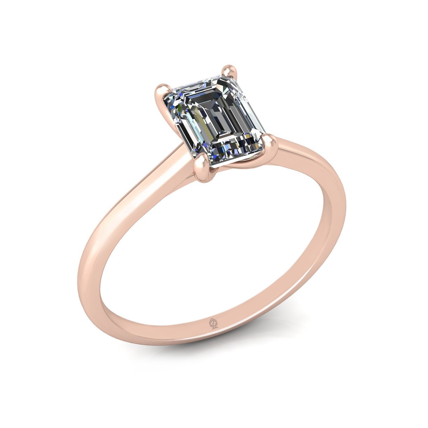 18K ROSE GOLD 4 PRONGS SOLITAIRE EMERALD CUT DIAMOND ENGAGEMENT RING WITH WHISPER THIN BAND