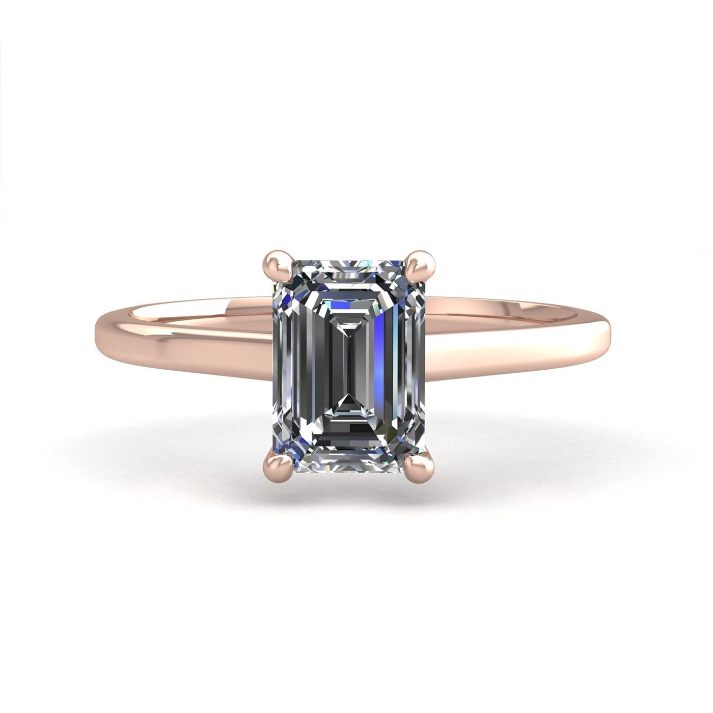 18K ROSE GOLD 4 PRONGS SOLITAIRE EMERALD CUT DIAMOND ENGAGEMENT RING WITH WHISPER THIN BAND