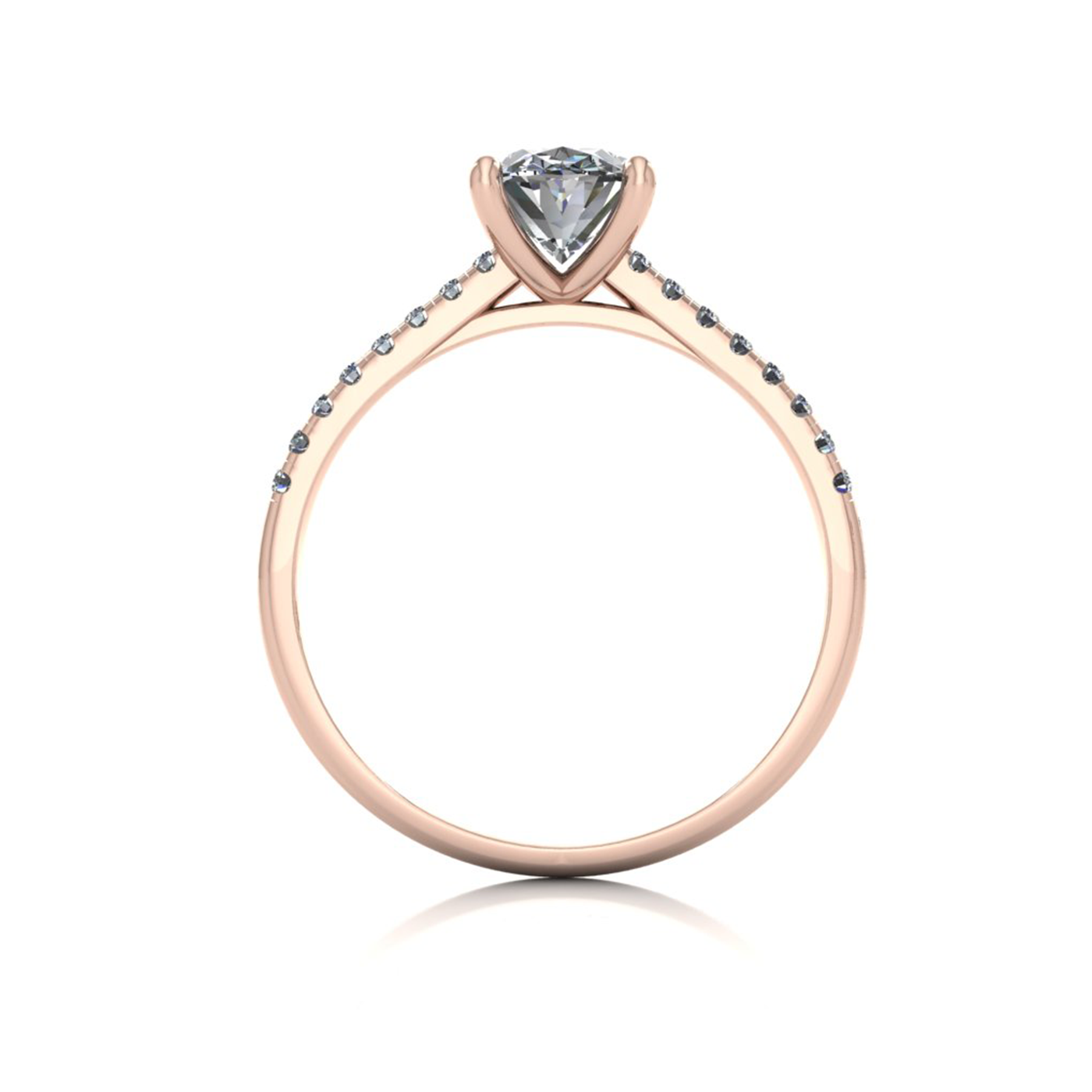 18K ROSE GOLD 4 PRONGS OVAL CUT DIAMOND ENGAGEMENT RING WITH WHISPER THIN PAVÉ SET BAND