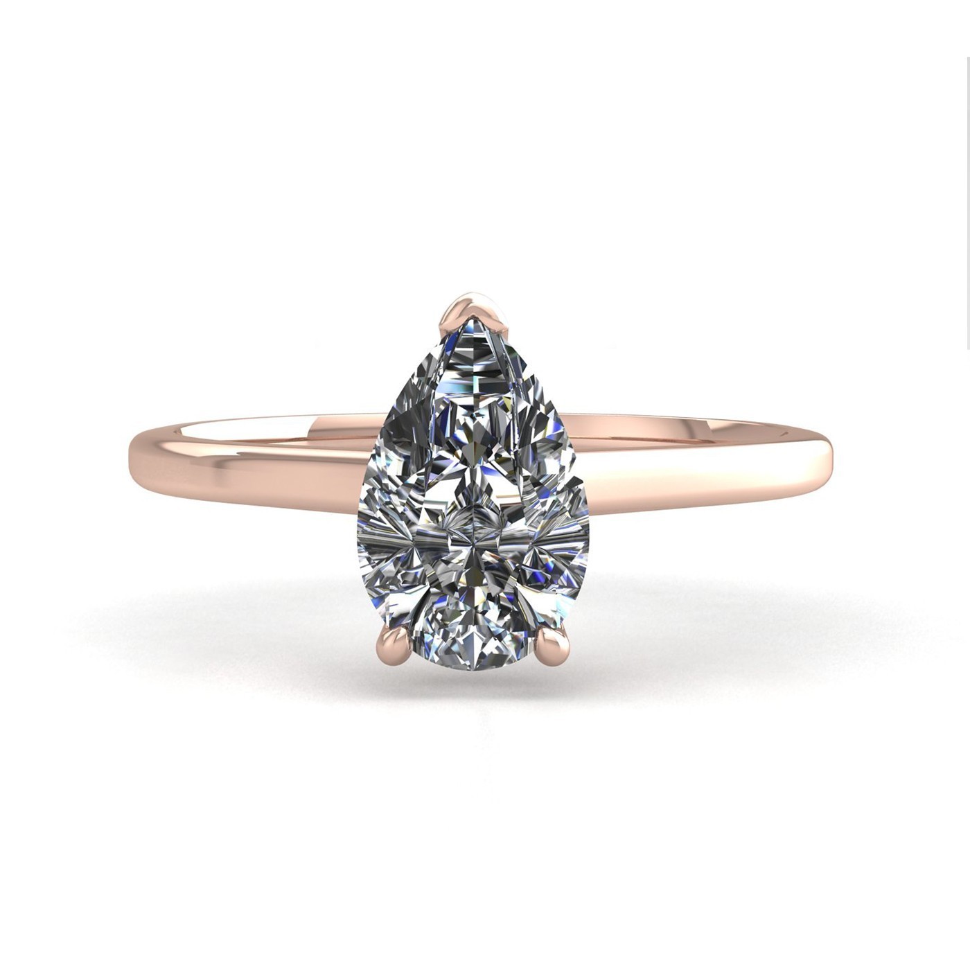 18K ROSE GOLD 3 PRONGS SOLITAIRE PEAR CUT DIAMOND ENGAGEMENT RING WITH WHISPER THIN BAND