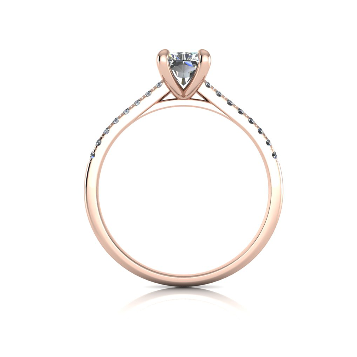 18K ROSE GOLD 4 PRONGS RADIANT CUT DIAMOND ENGAGEMENT RING WITH WHISPER THIN PAVÉ SET BAND
