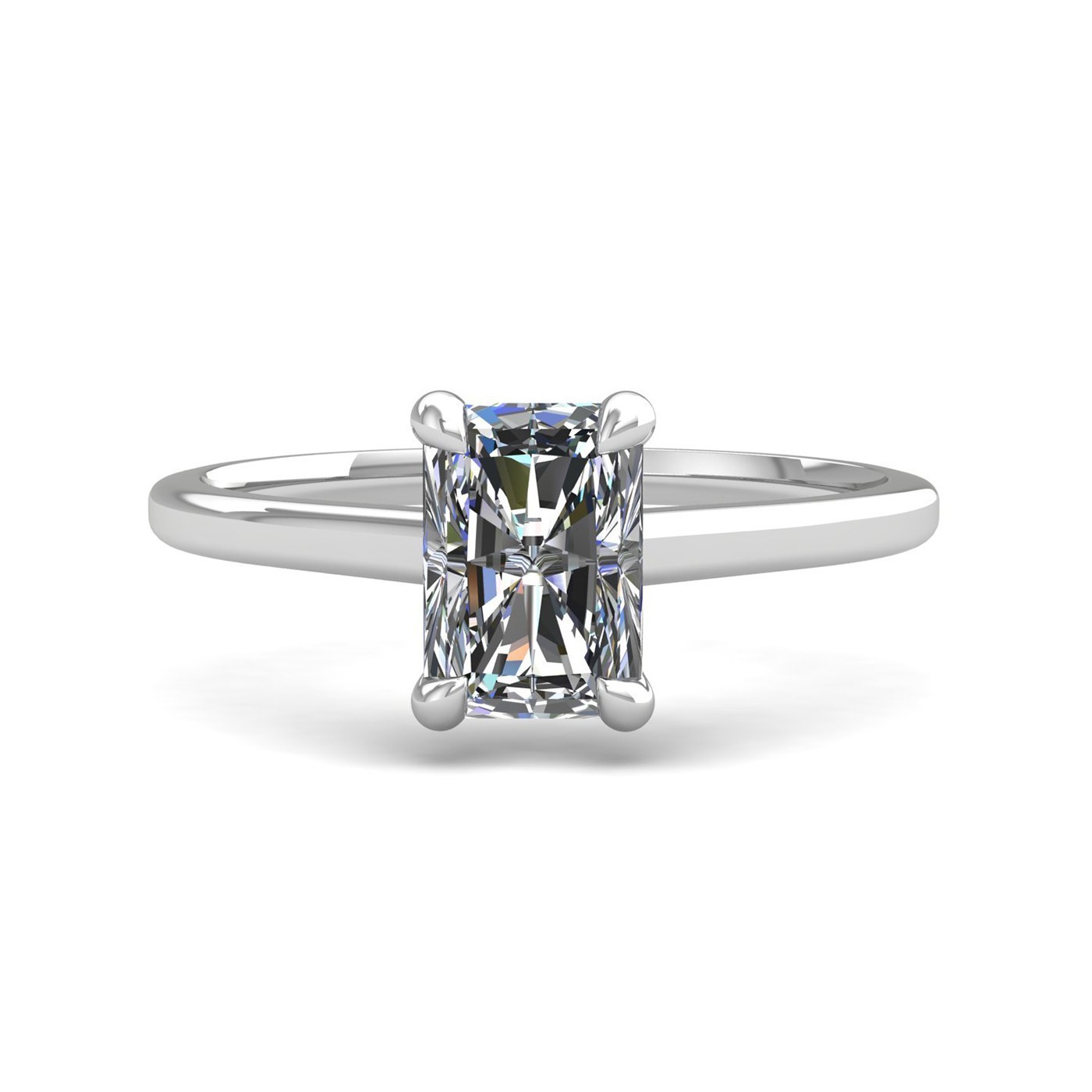 18K WHITE GOLD 4 PRONGS SOLITAIRE RADIANT CUT DIAMOND ENGAGEMENT RING WITH WHISPER THIN BAND